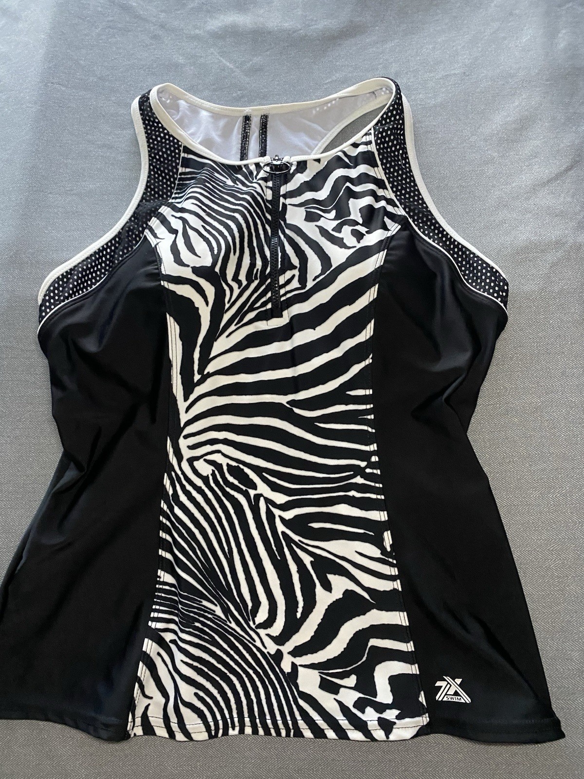 Women’s ZeroXposur Zebra Print Tankini Swim Top Large UPF Swimwear