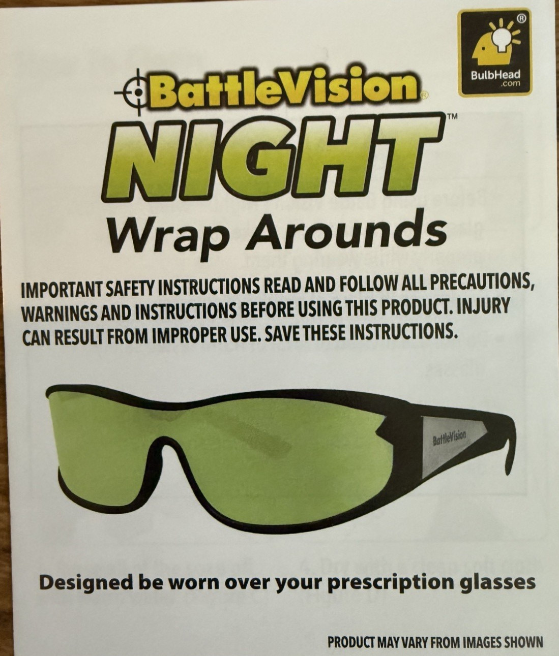 BATTLEVISION STORM Night Glare-Reduction Glasses by BulbHead -2 PAIR NIB (17058)
