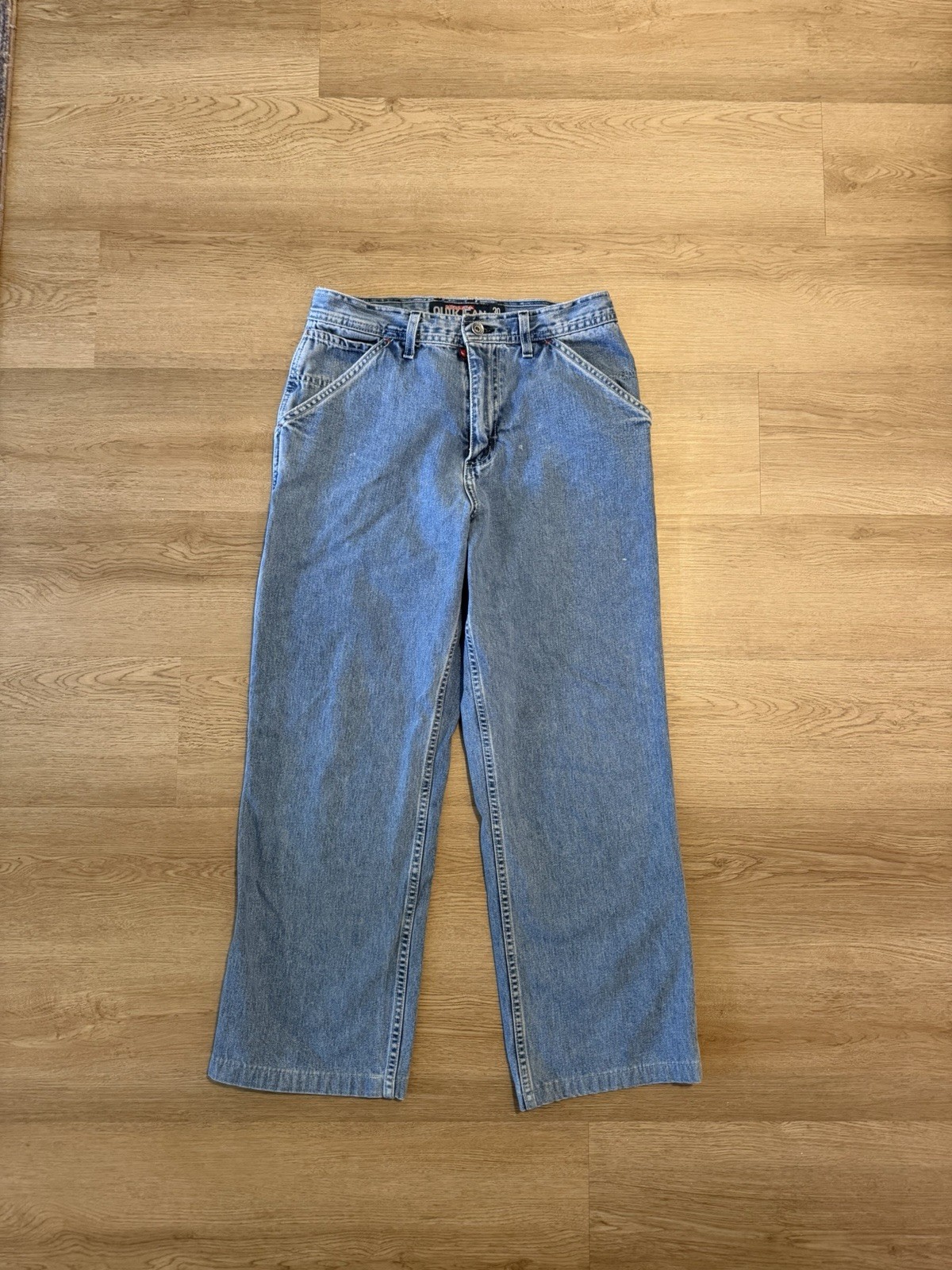 Quiksilver Men’s Blue Denim Relaxed Fit Jeans Medium Wash Cargo Pockets Logo