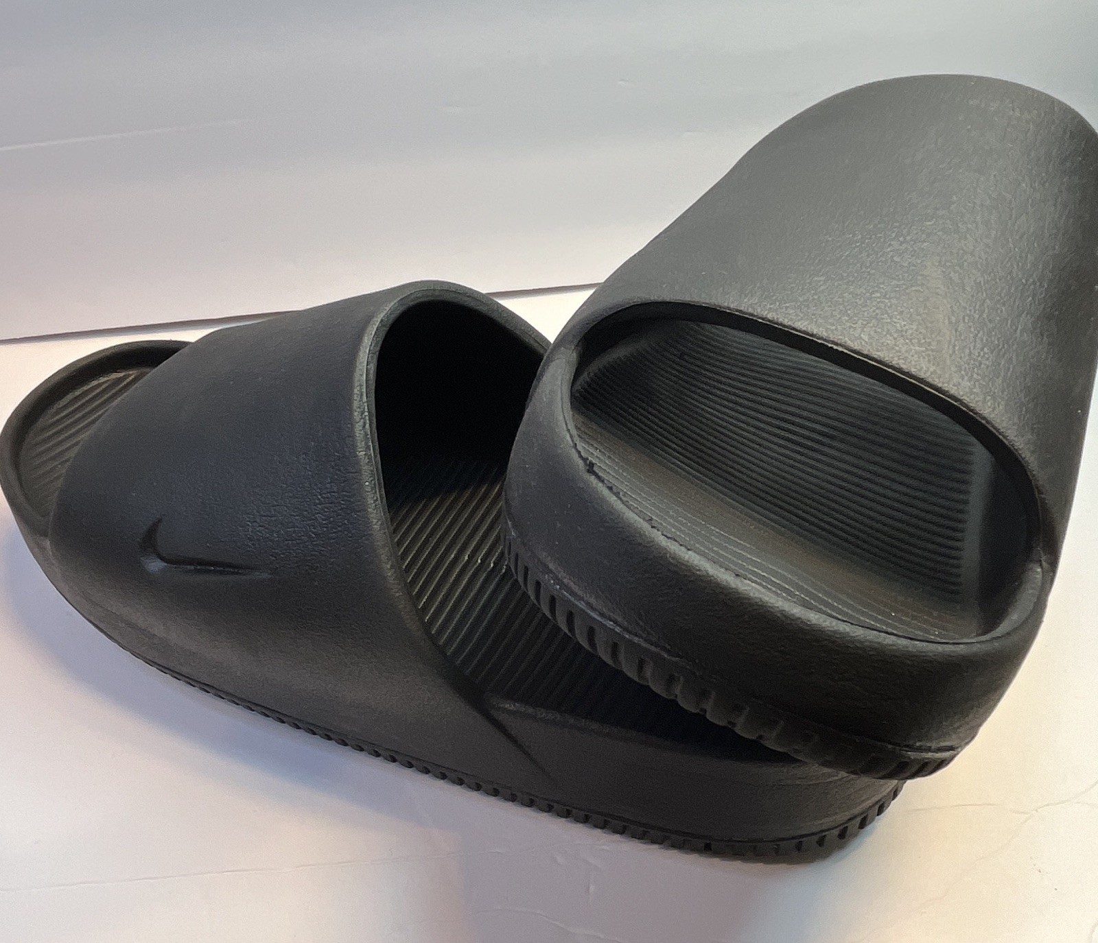 Nike Calm Slide Men’s Black Slip-On Slide Sandals Logo Size 9 M Polyurethane