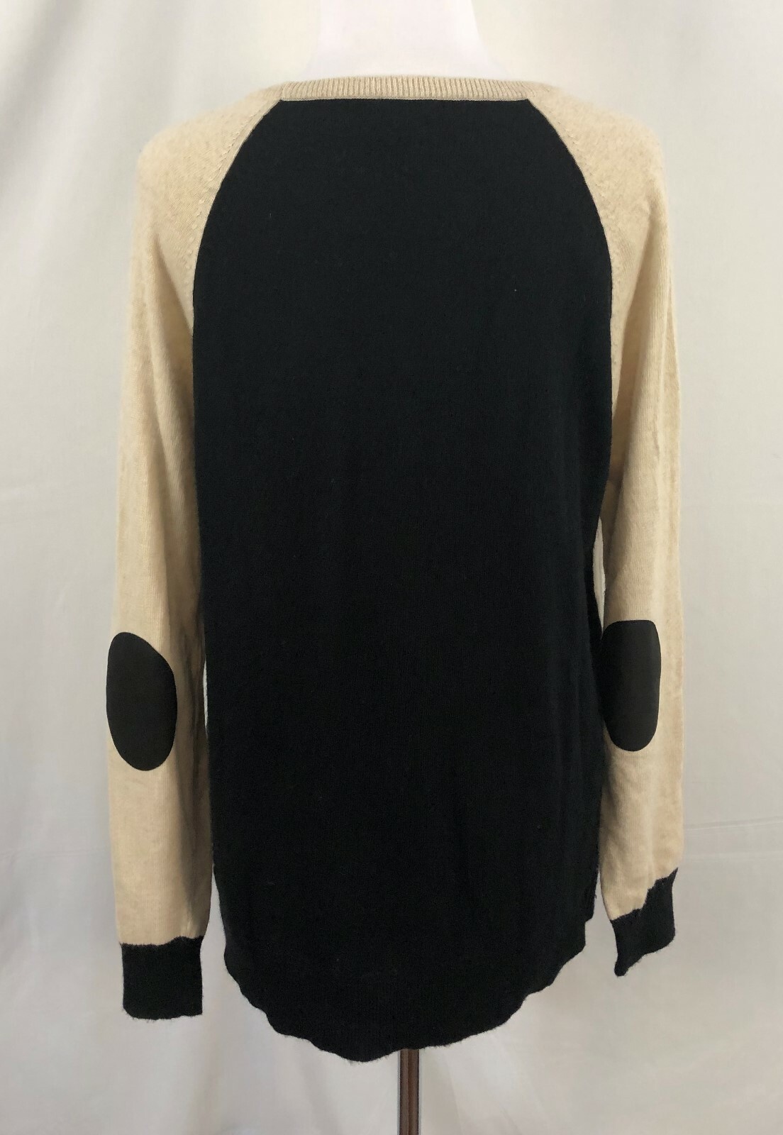 JCrew Womens Sweater Tan Black Elbow Patches Viscose Rayon Wool Nylon Medium