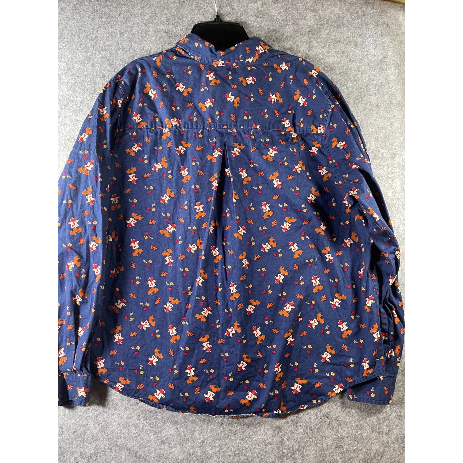 Karen Scott Womens Navy Blue Fall Scarecrow Pumpkin Cotton Button Down Shirt L