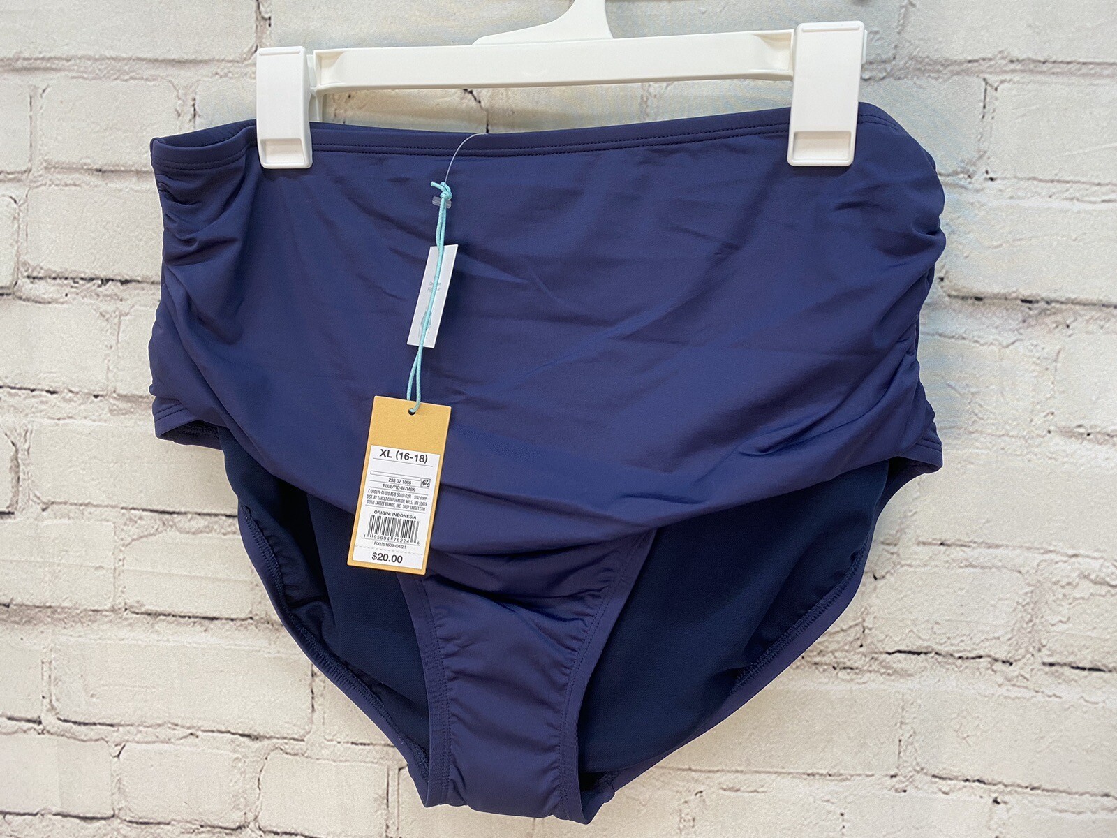 Women’s Shirred High Coverage High Waist Bikini Bottom Kona Sol Blue Size XLarge