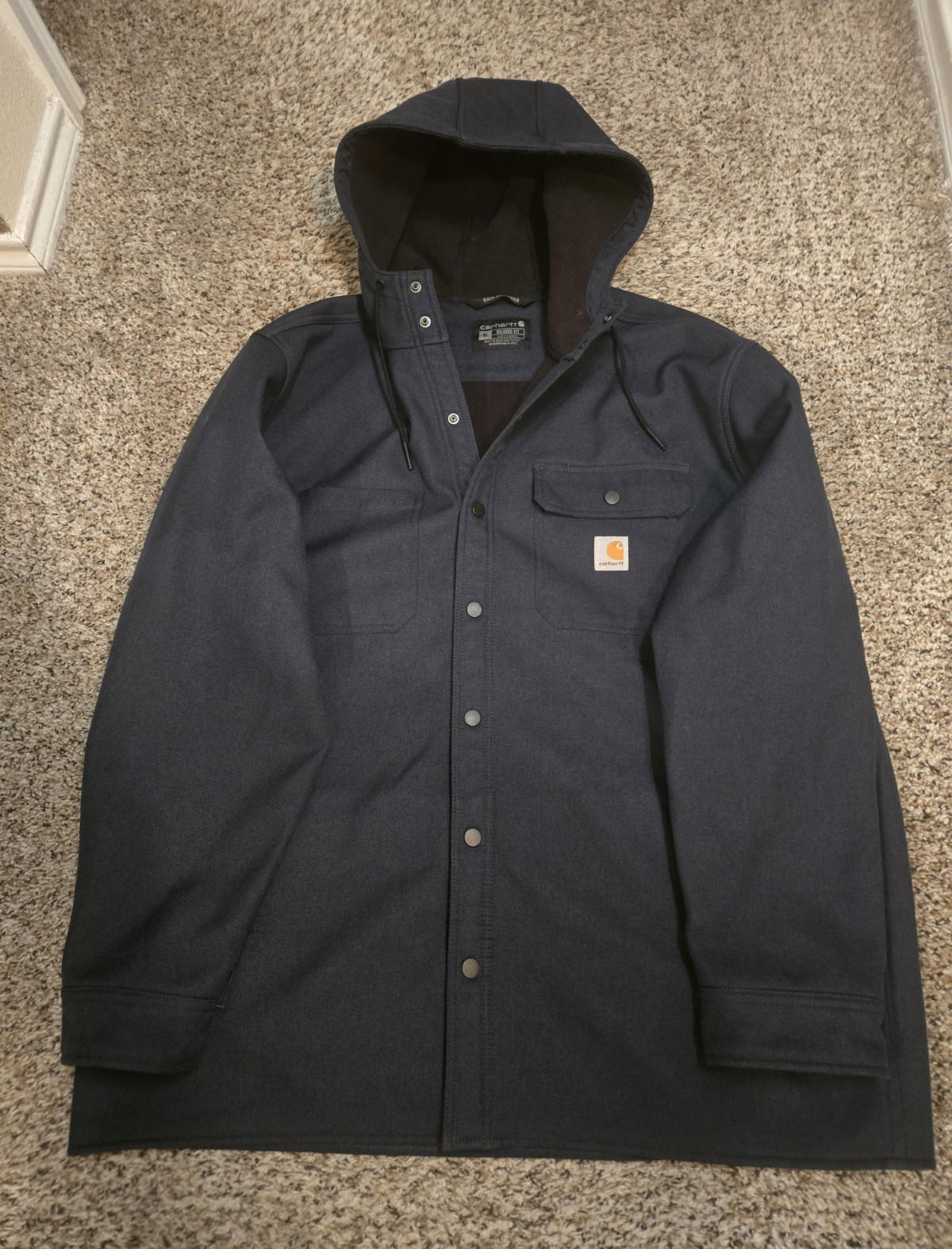 Carhartt Navy Button-Front Jacket Mens L Relaxed Fit Pockets Workwear