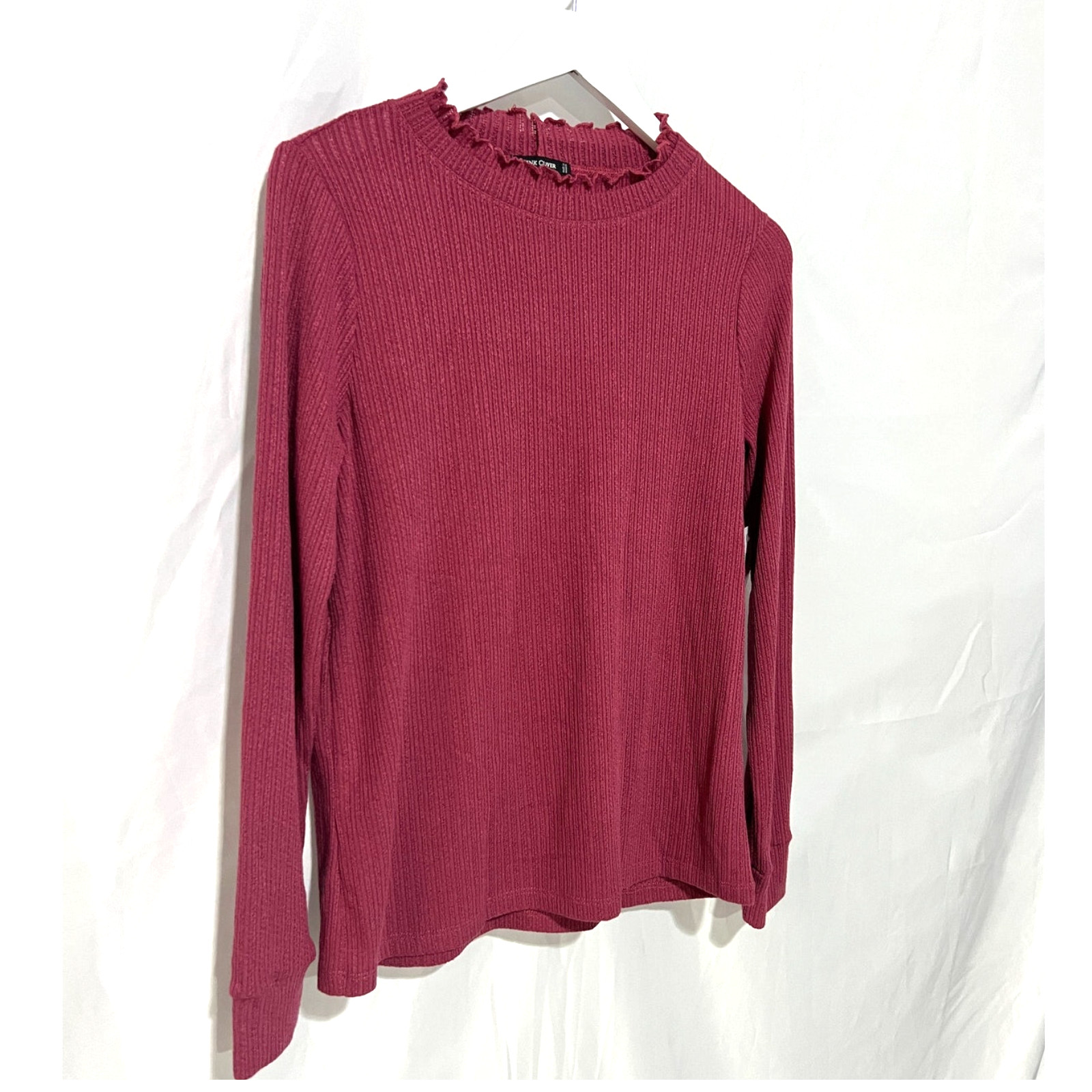 Pink Clover Top Womens Large Long Sleeve Mock Neck Ribbed Stitch Fix Mauve NEW