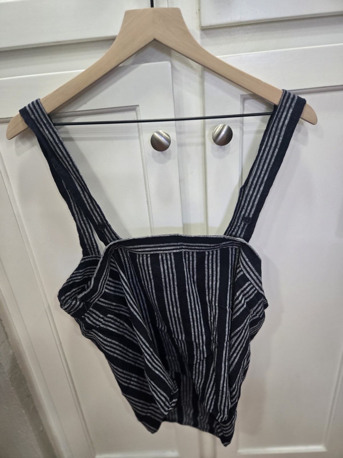 Loft Linen Tank Top Navy with White Stripes, Broad Straps – Adjustable