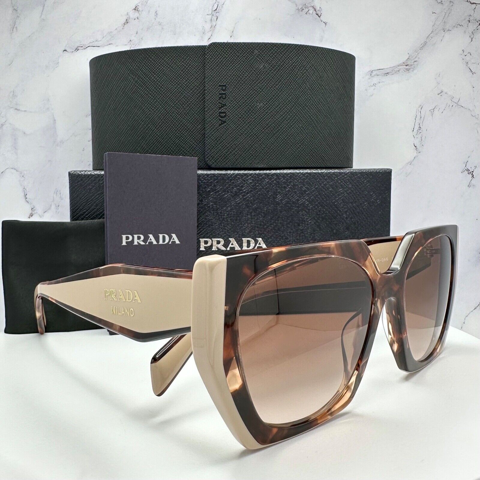 PRADA Sunglasses Brown PR 15WS 01R0A6 Square Womens Beige Tortoise Gold