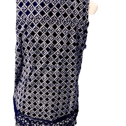 Ann Taylor Loft Navy 100% Cotton Argyle Crochet Accent Tank Top SZ L EUC