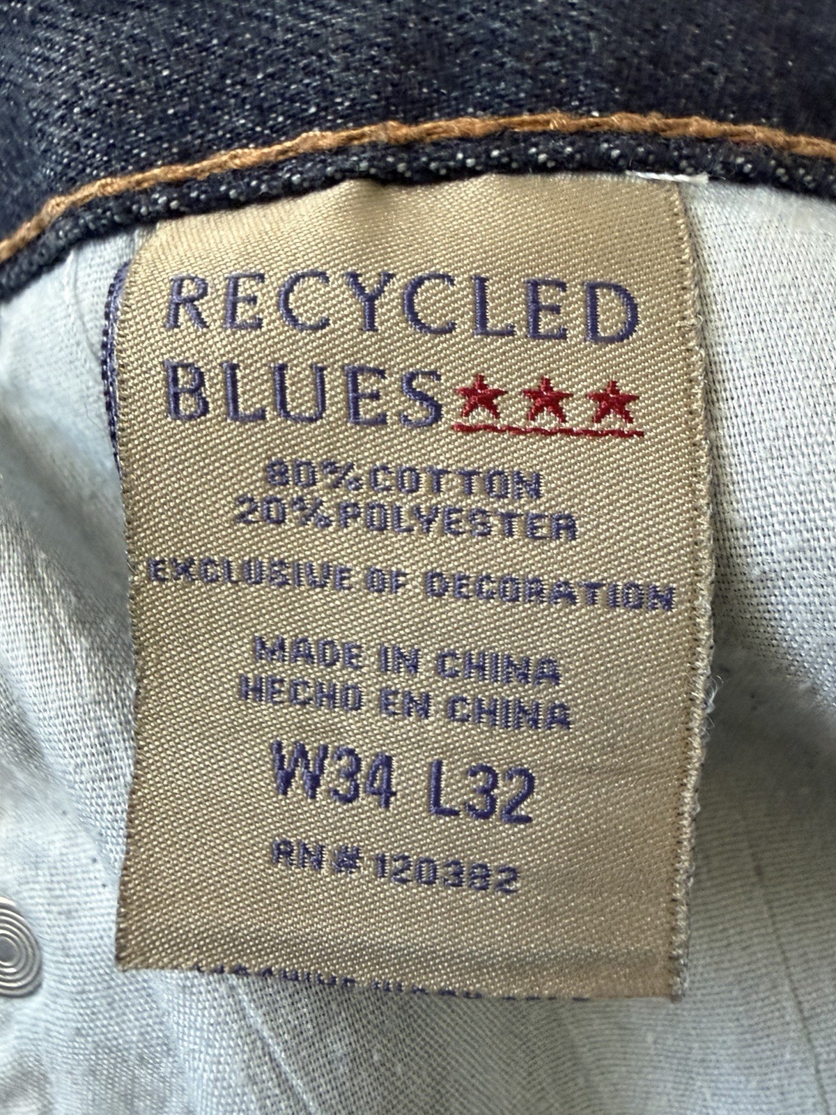 Recycled Blues Slim Fit Men’s Dark Wash Blue Denim Straight Jeans Cotton Blend