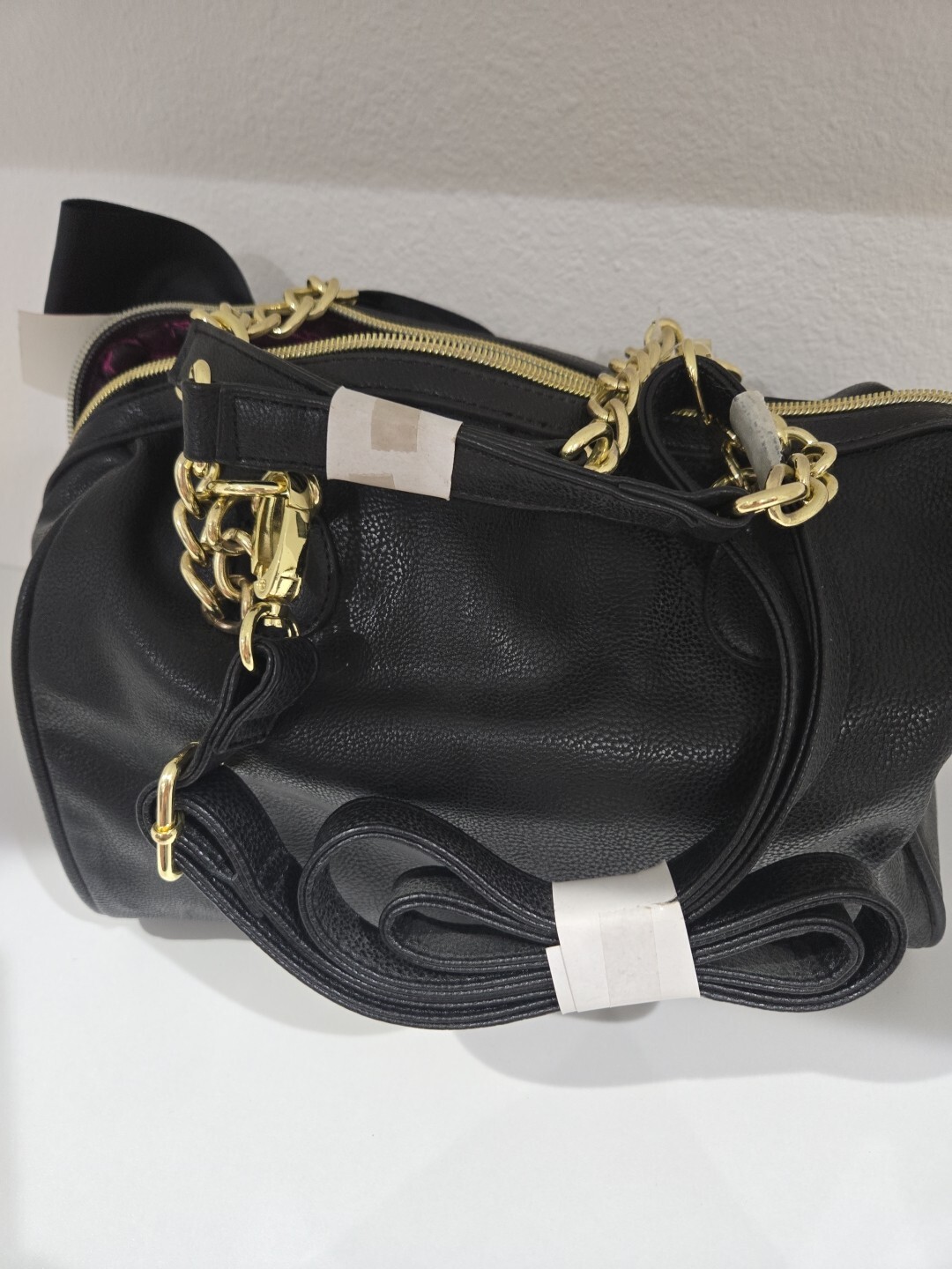 BETSEY JOHNSON Sequin Stripes,Stripe Medium Satchel NWT Black