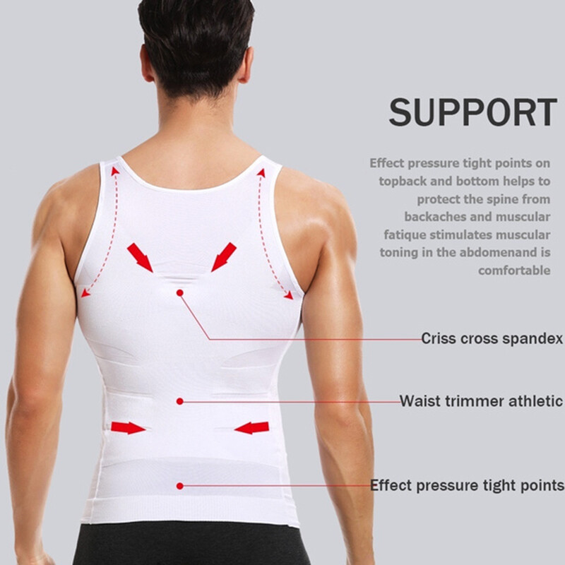 Men 3 Pack Slim Body Shaper Posture Corrector Vest Abdomen Compression Shirt Top