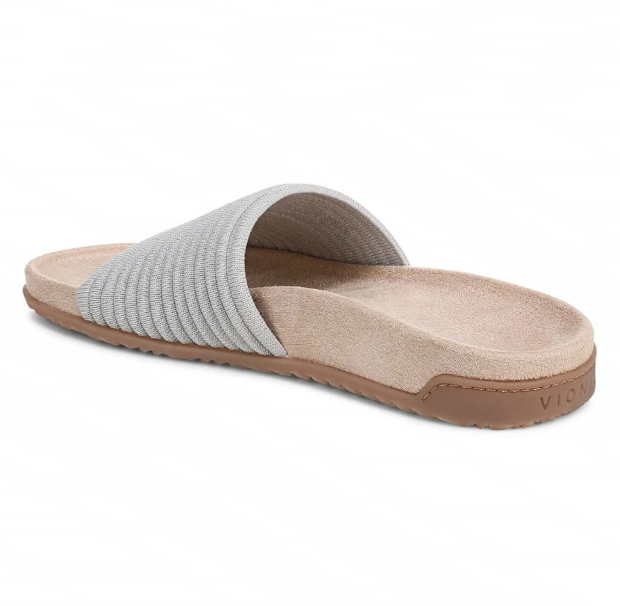 VIONIC Women Evie Knit Slide Sandal, Vapor Silver (NEW)