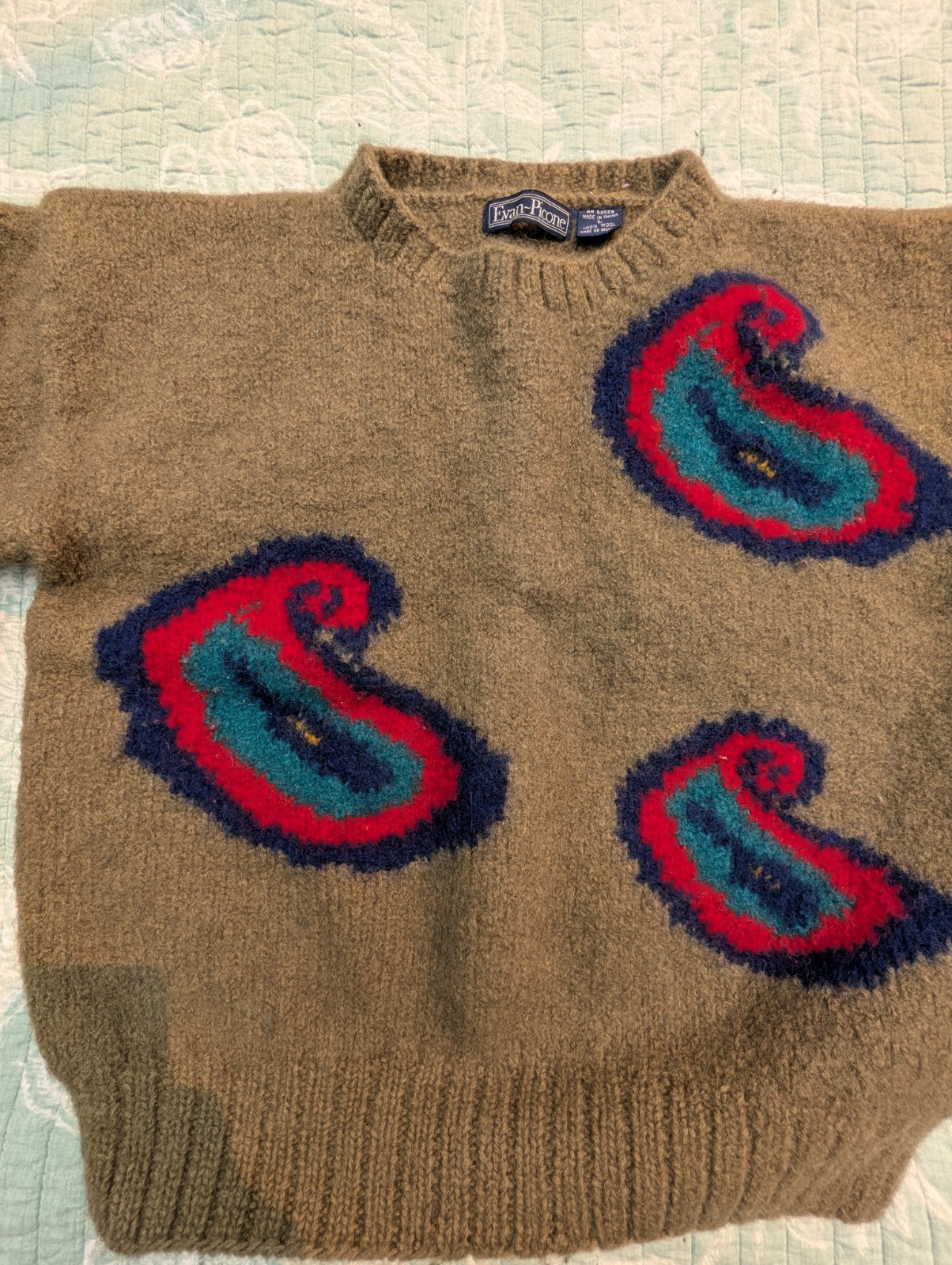Evan Picone Wool Print Sweater.. Size L Measurements In Pictures See Photos