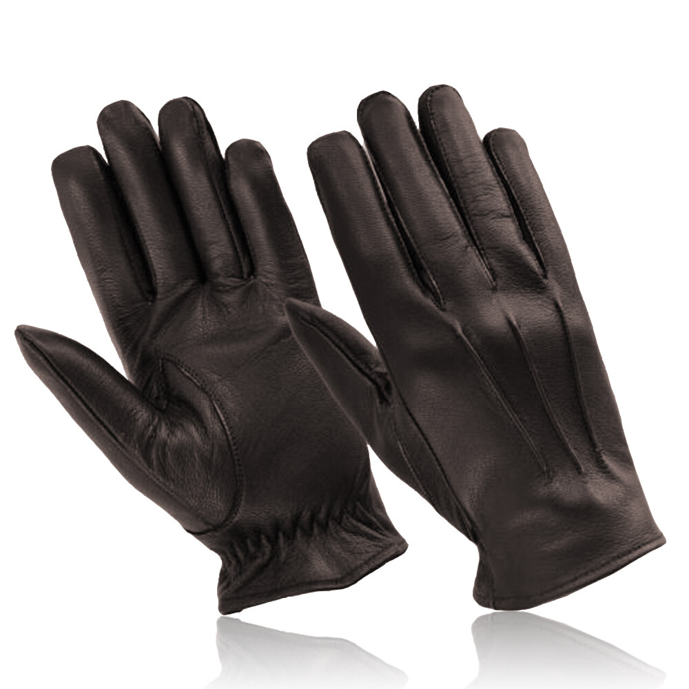 Men’s Leather Police Top Quality Soft Genuine Real Driving Gloves Unlined Black