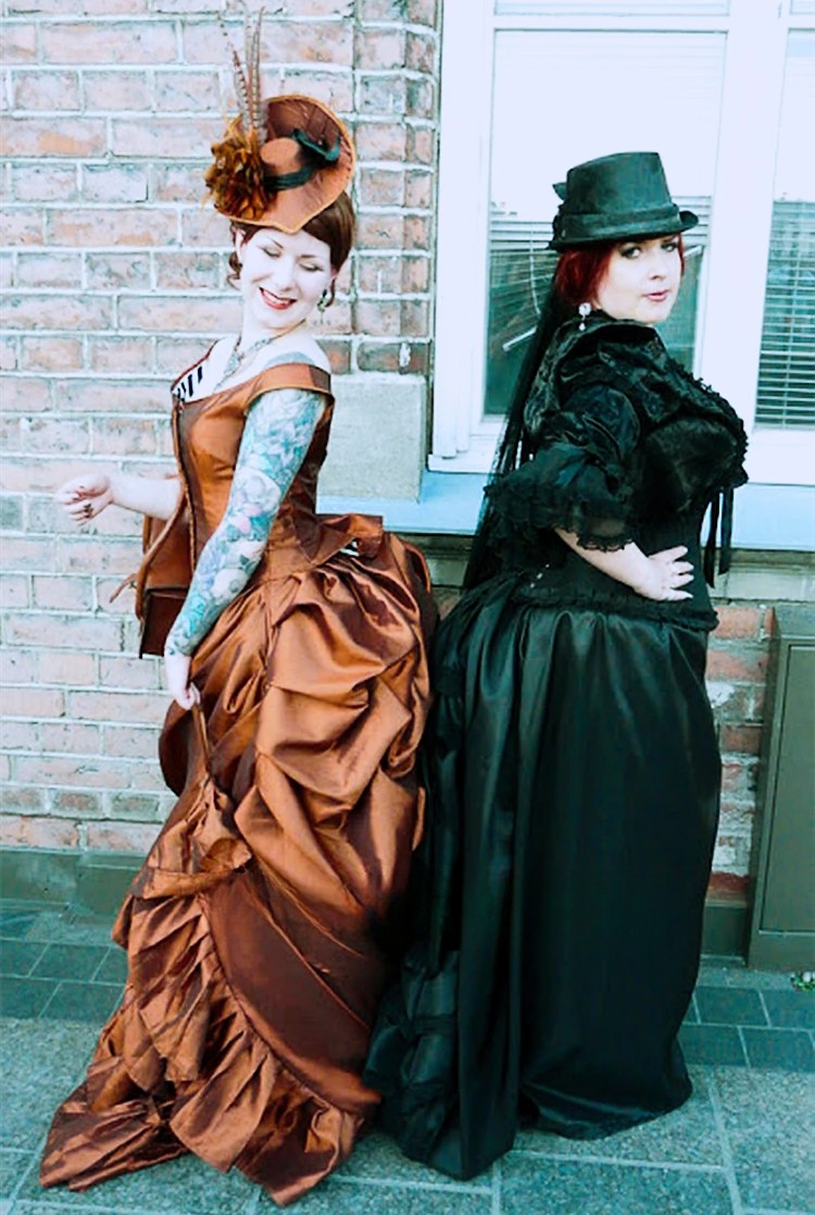 Rust Victorian Satin Bustle Ball Gown Off Shoulder Costume Dresses With Train