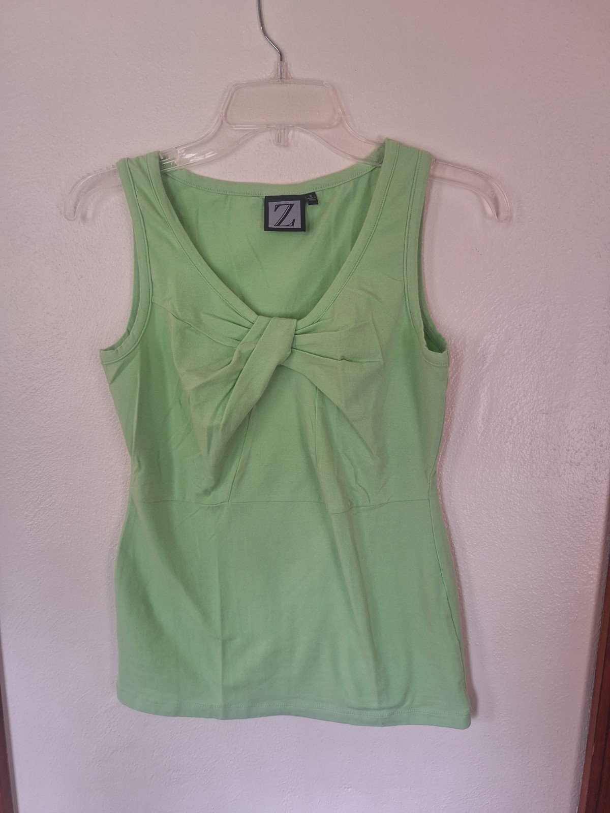 Sleeveless Knit Twisted Cotton blend Tank Top Apple Green Small