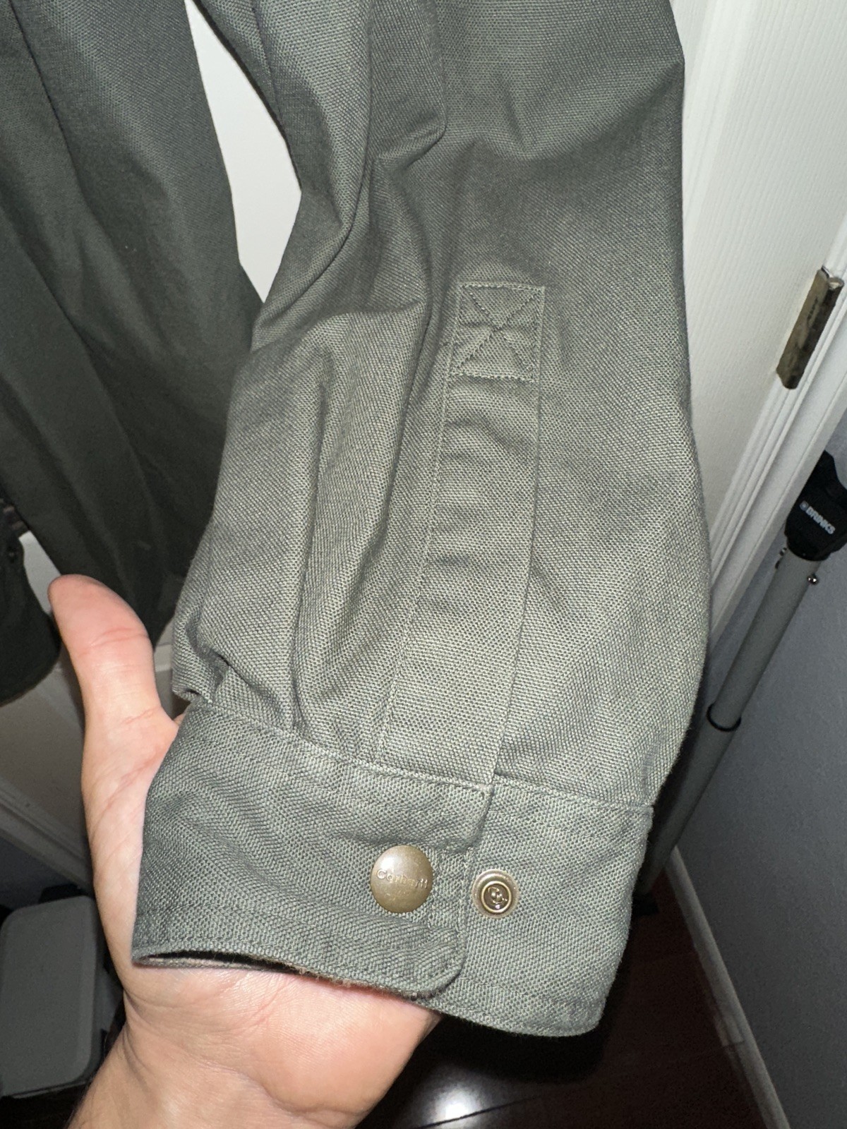 Vintage Carhartt Mens XL Flannel Lined Canvas Shirt Jacket Shacket Green Plaid⁠