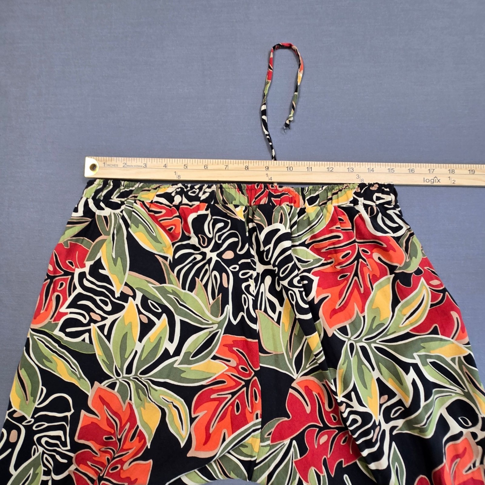 Panama Jack Medium Wide Leg Pants Black Tropical Leaf Print Casual Elastic Waist
