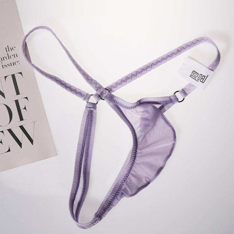 Men’s Ultra-thin Ice Silk Transparent Underwear Thongs Low-rise Pouch Underpants