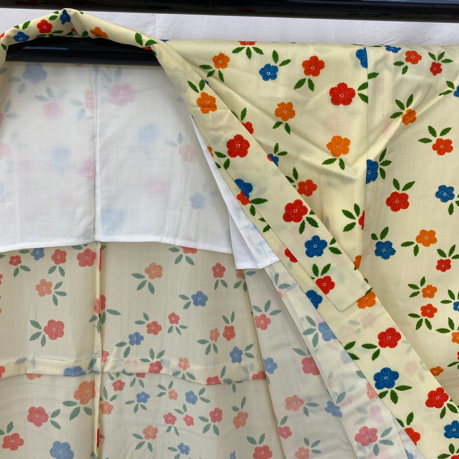 Japanese Vintage Kimono Polyester yellow No Lining Komon Traditional Length 60in
