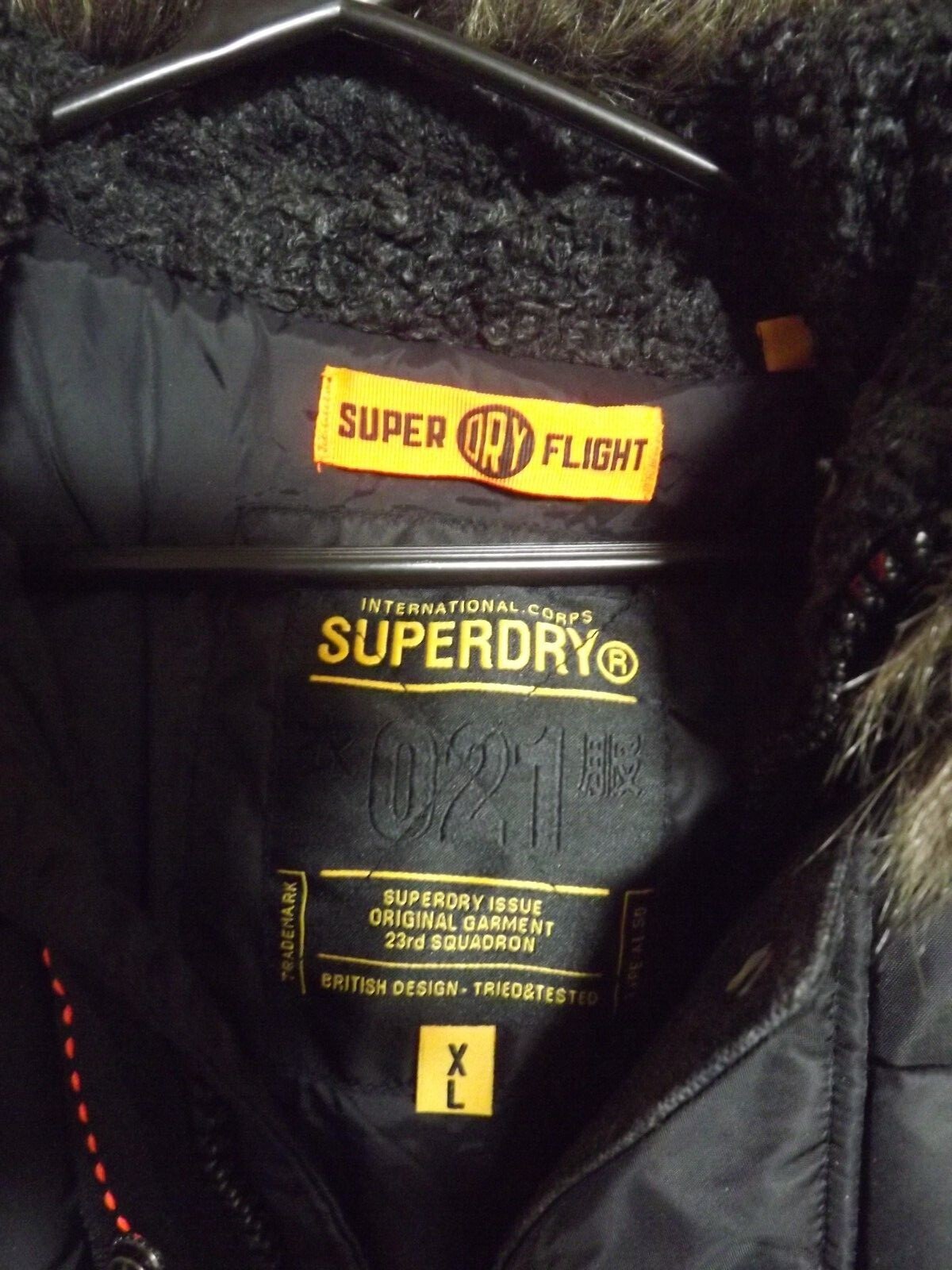 SUPERDRY FLIGHT HOODED BLACK JACKET SIZE XL (SEE ITEM DESCRIPTION)