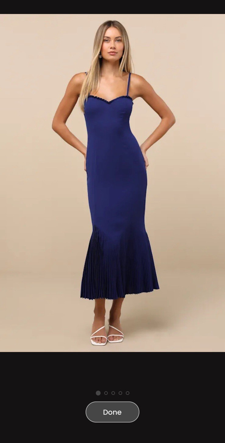 Women’s Blue Sweetheart Strappy Pleated Midi Sundress Size S Solid