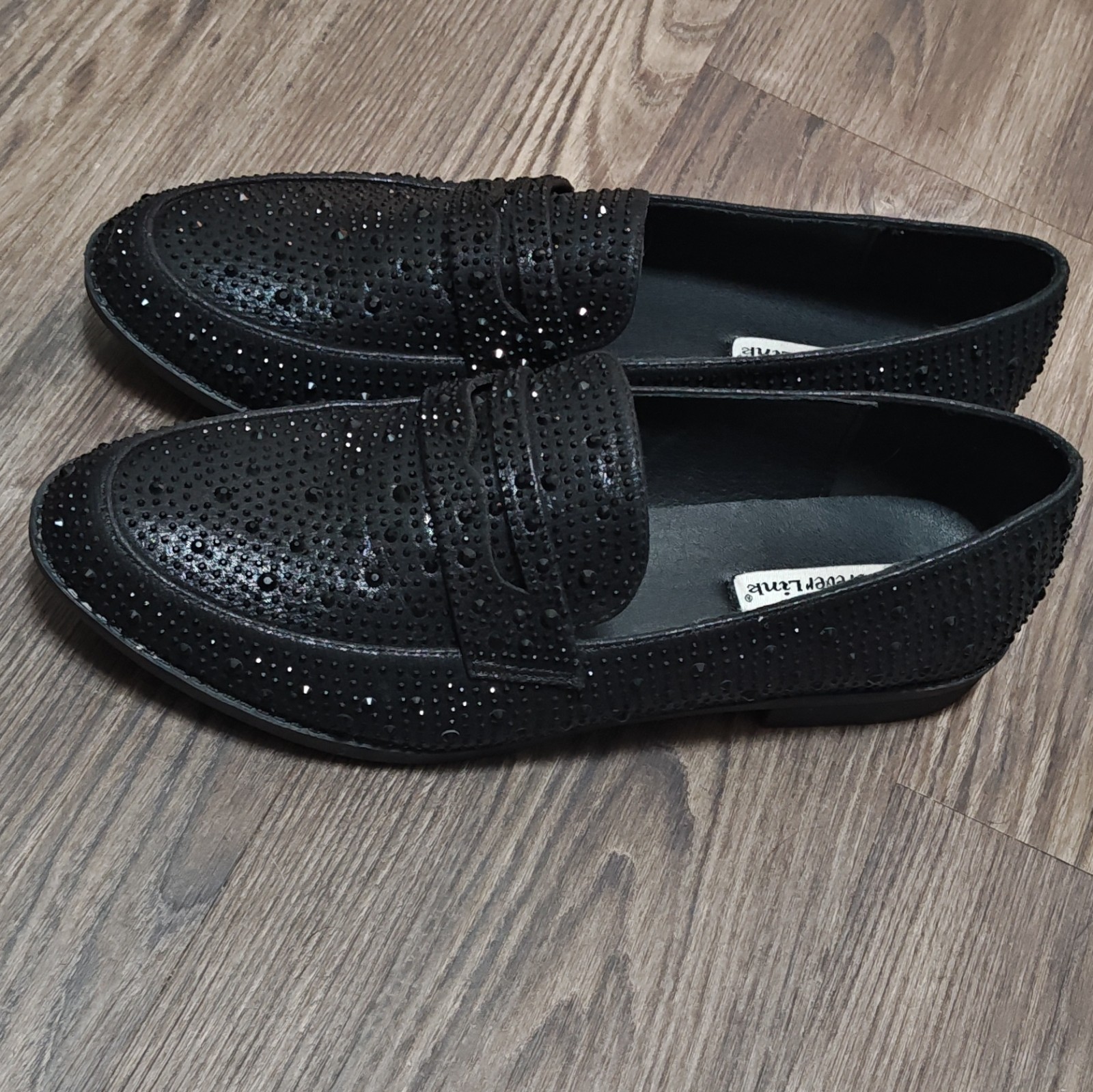 Forever Link Black Rhinestone Slip-On Dress Loafers Size 10 Almond Toe