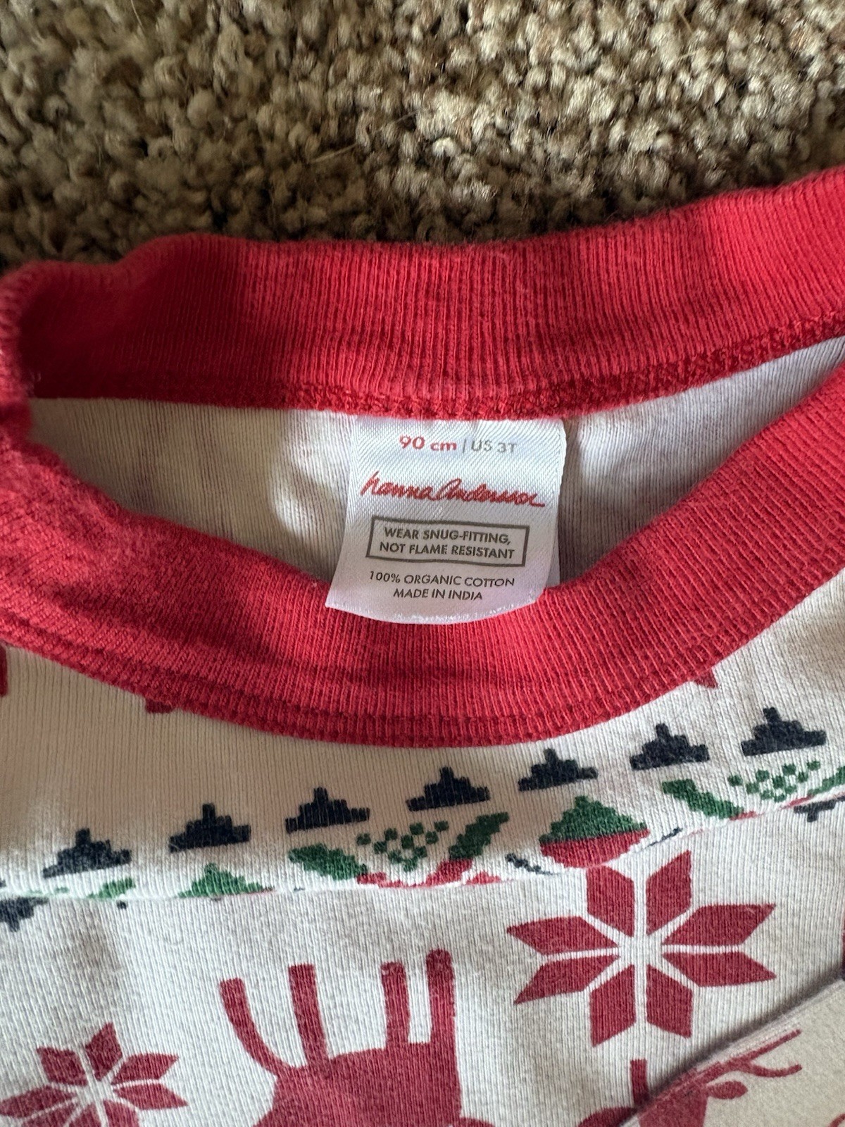 Hanna Andersson 3T 2-Piece Organic Cotton Fair Isle Reindeer Snug Pajama Set