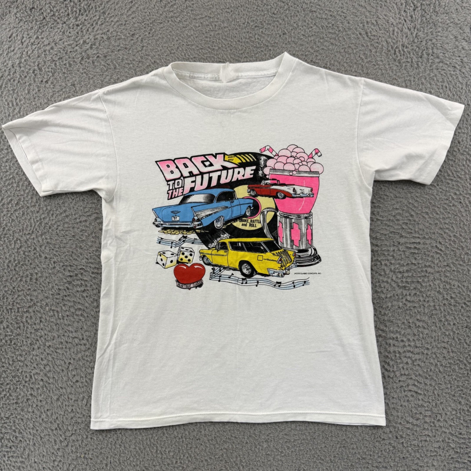 Vintage Heartbeat Classic Cars Shirt Mens Medium White Short Sleeve 90s Chevy