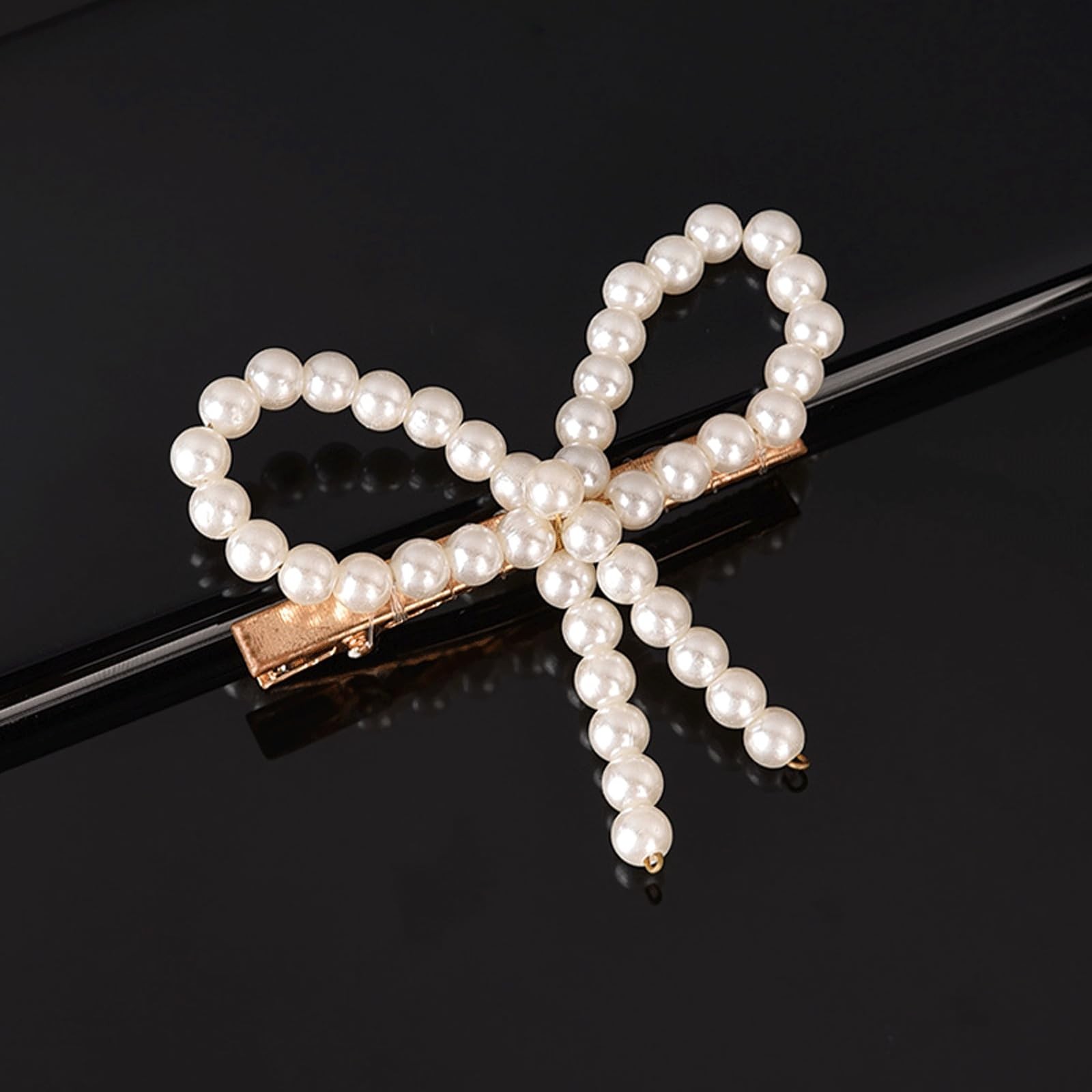 10PCS Pearl Bow Hair Clips, Elegant 1 Count (Pack of 10), White
