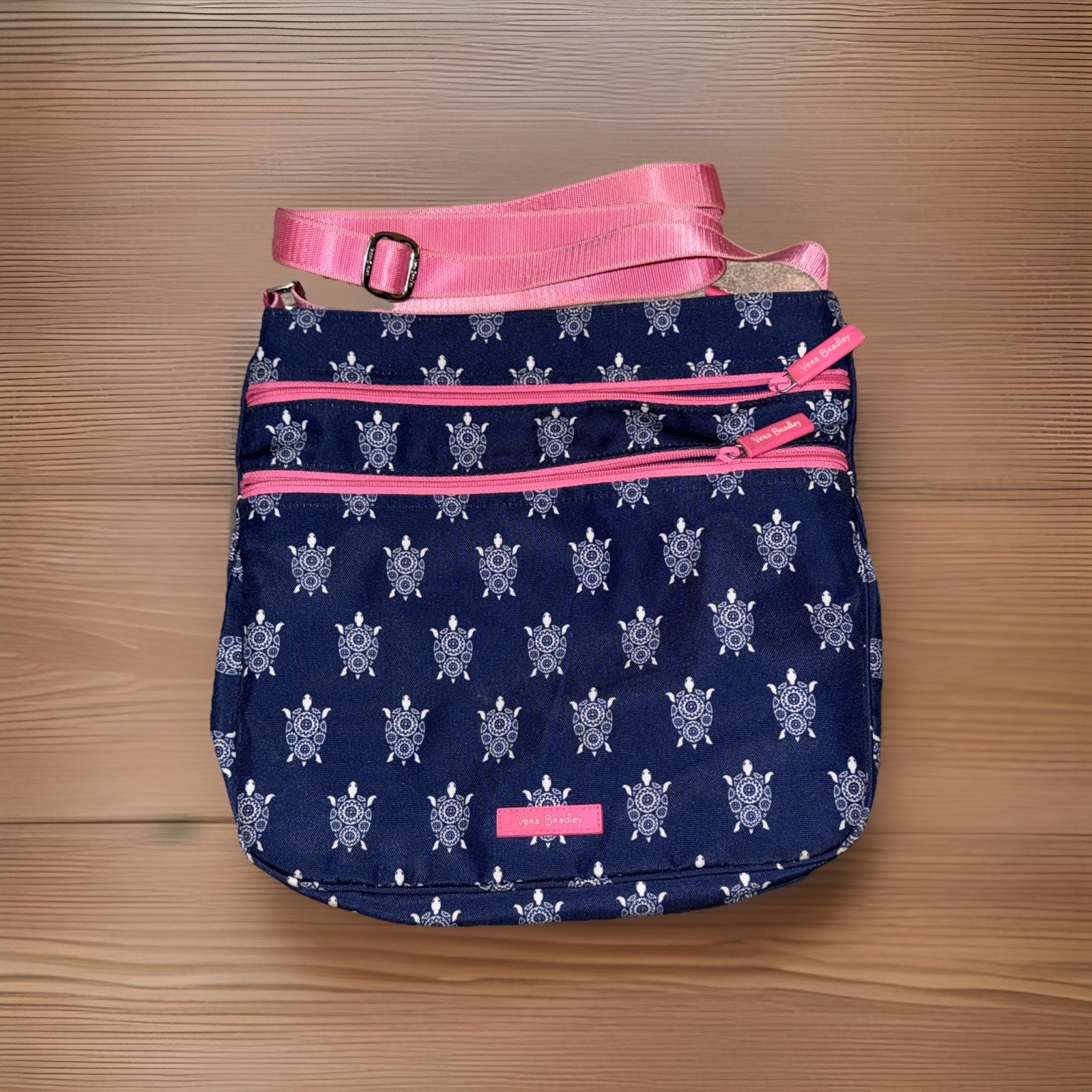 Vera Bradley Nylon Triple Hipster Crossbody Bag Sea Turtle Blue/Pink~Retired