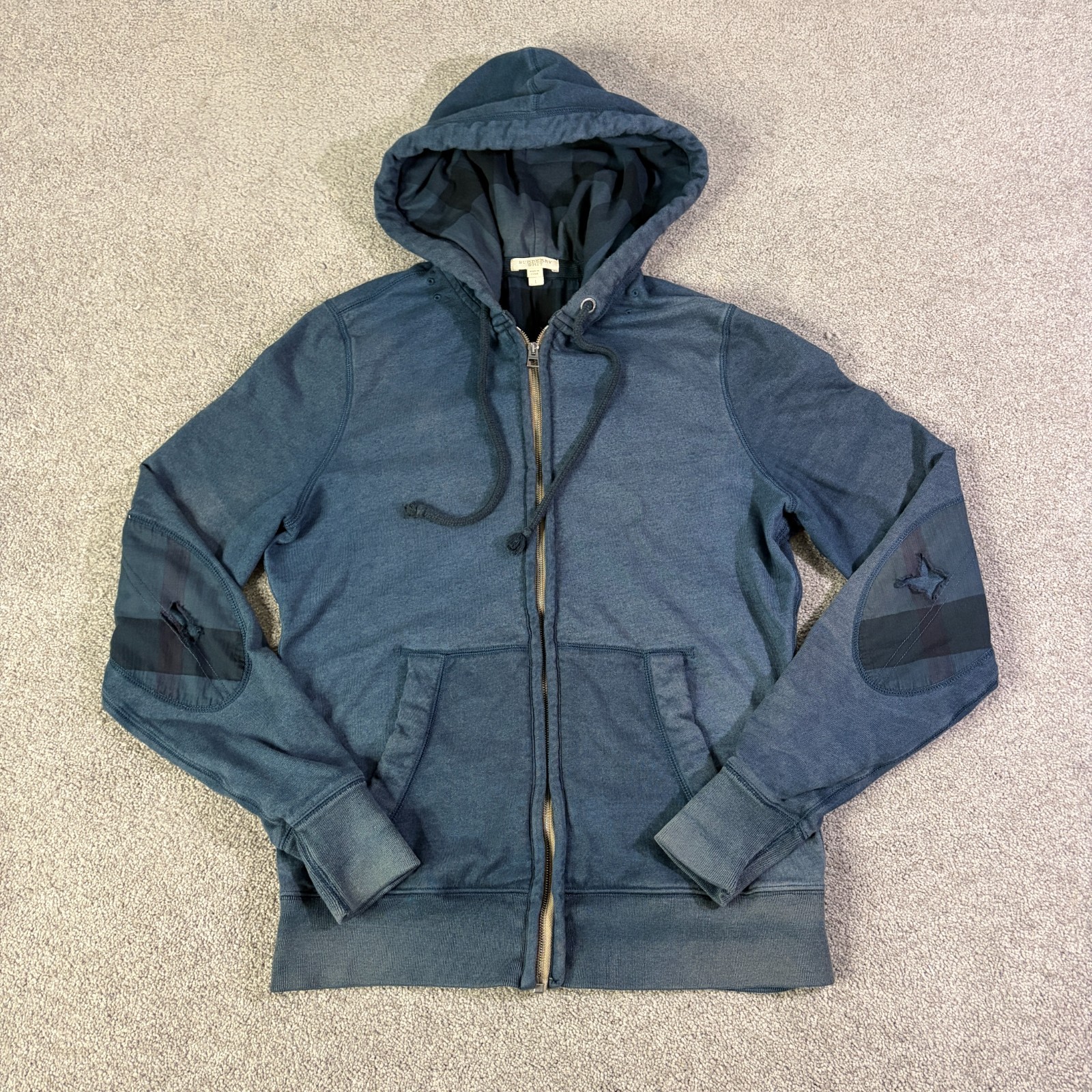 Burberry Brit Full Zip Hoodie Sweatshirt Size Large Blue Heavyweight Faded Blue