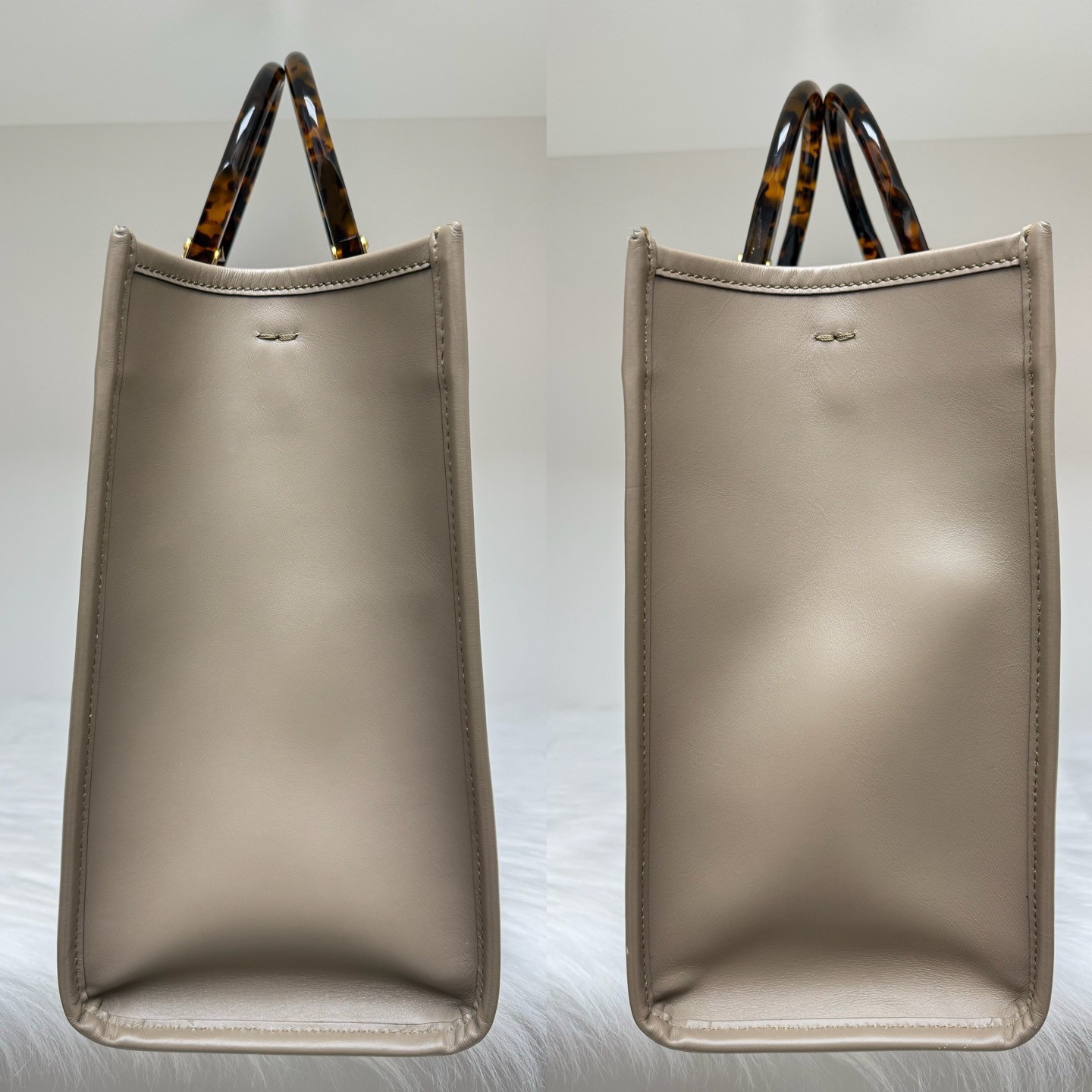 Fendi Sunshine Shopper Tote MM Gray Leather Shoulder Handbag Crossbody GHW