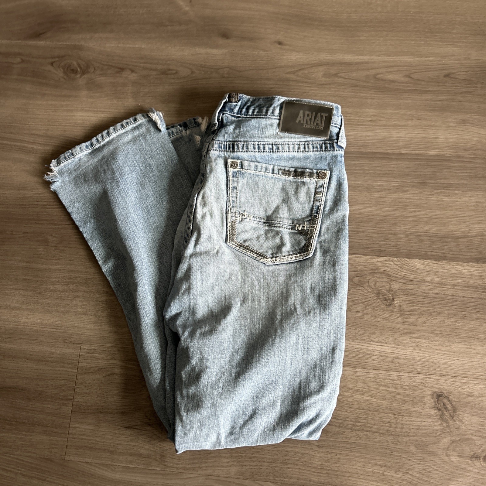 Ariat Jeans M2 Relaxed Bootcut 34/34 Blue Denim Men Outdoors Raw Hem Casual