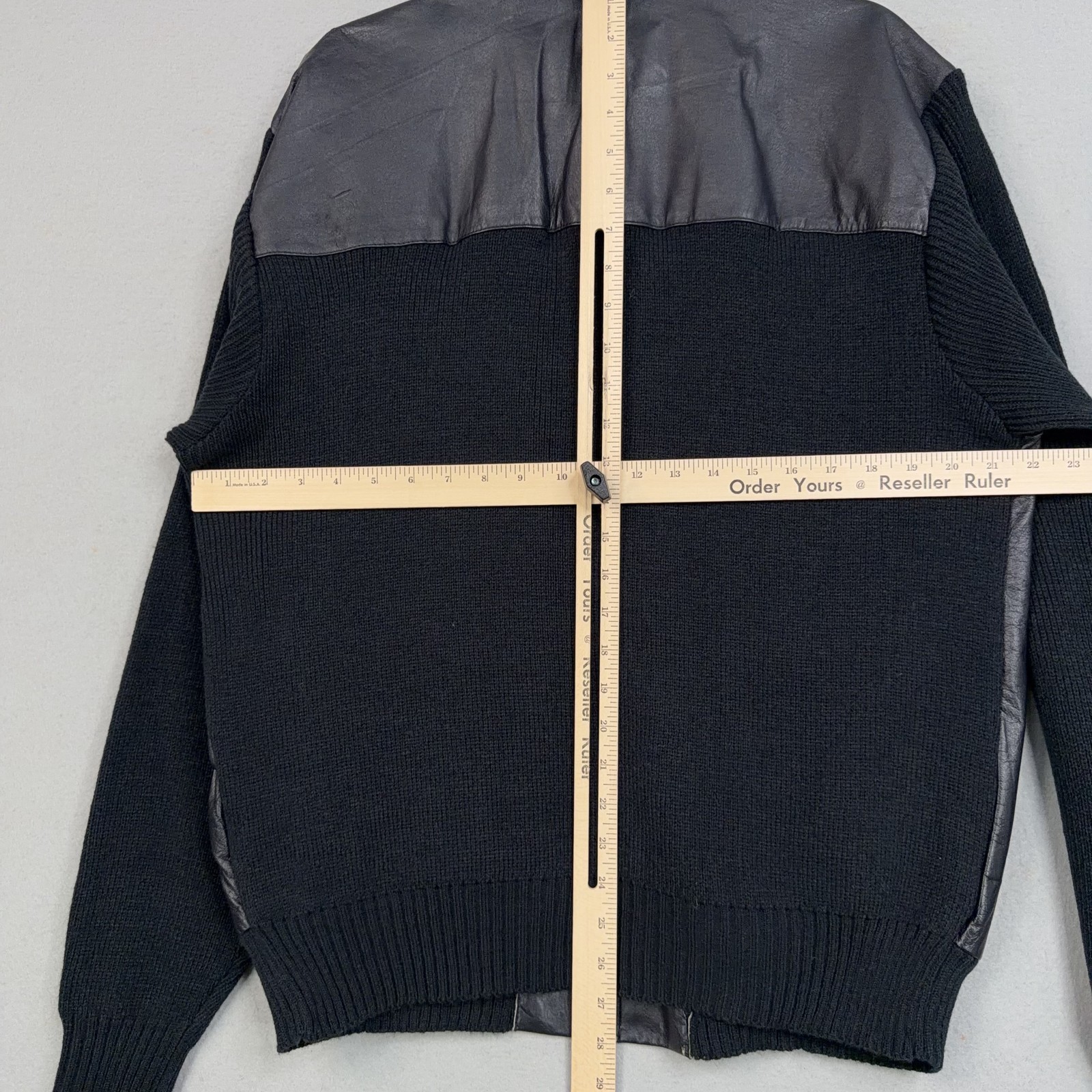 Vintage Mario Bellucci Jacket Womens Large Tall LT Leather Knit Bomber Geometric