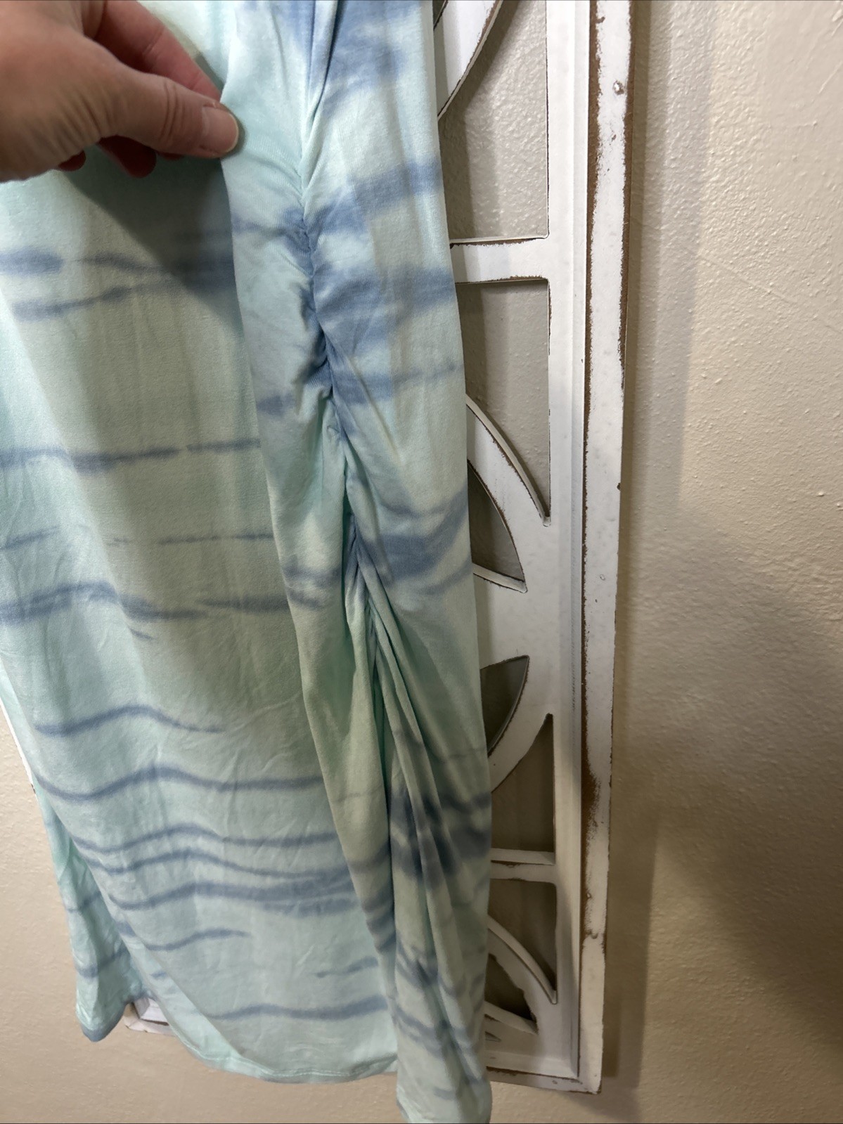 Yak & Yeti SMALL Blue Tie Dye Ruched Form Fitting Beachy Sleeveless Dress *135