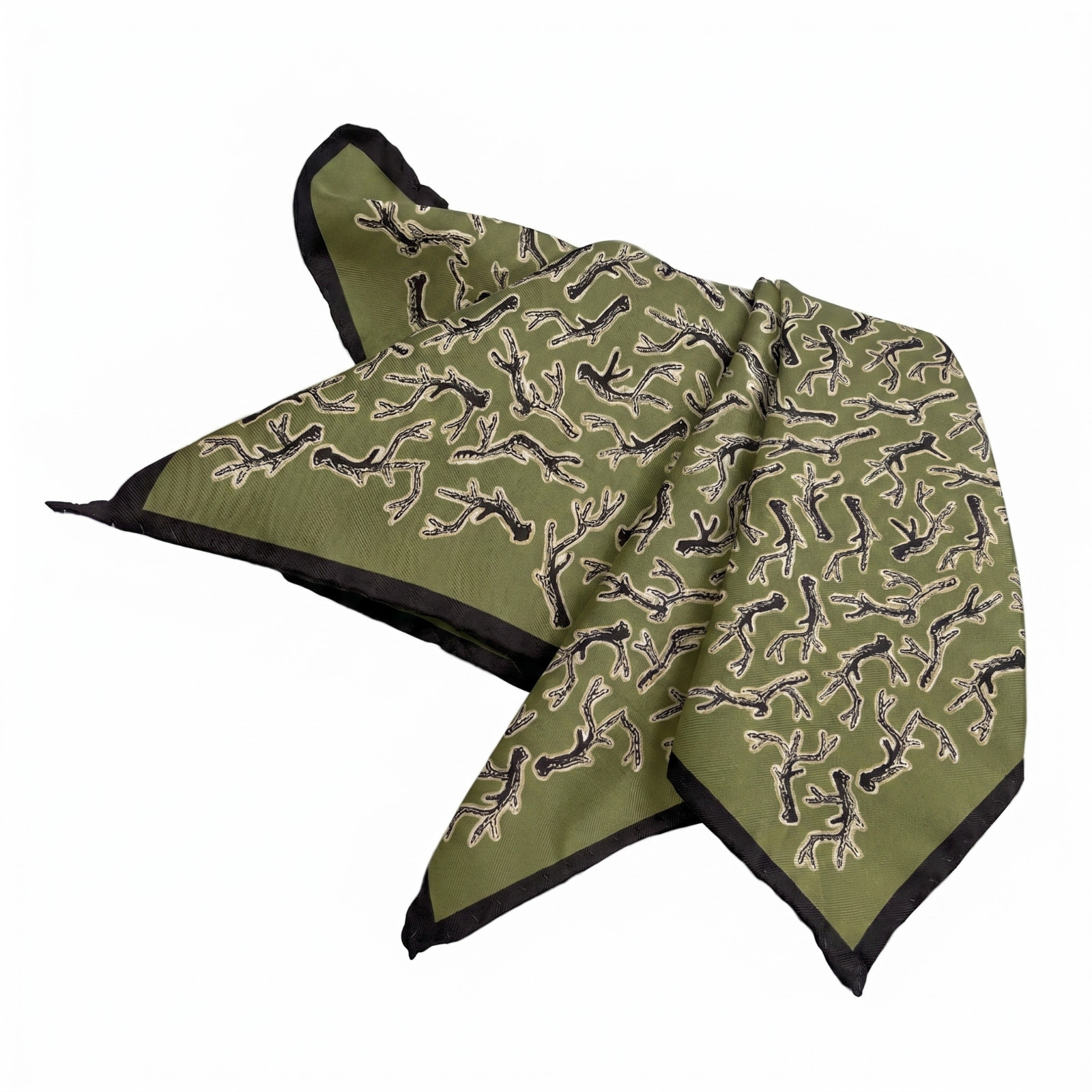 NWOT Brown w Antler Print Silk Pocket Square Italy 15.5″ by Zegna missing label