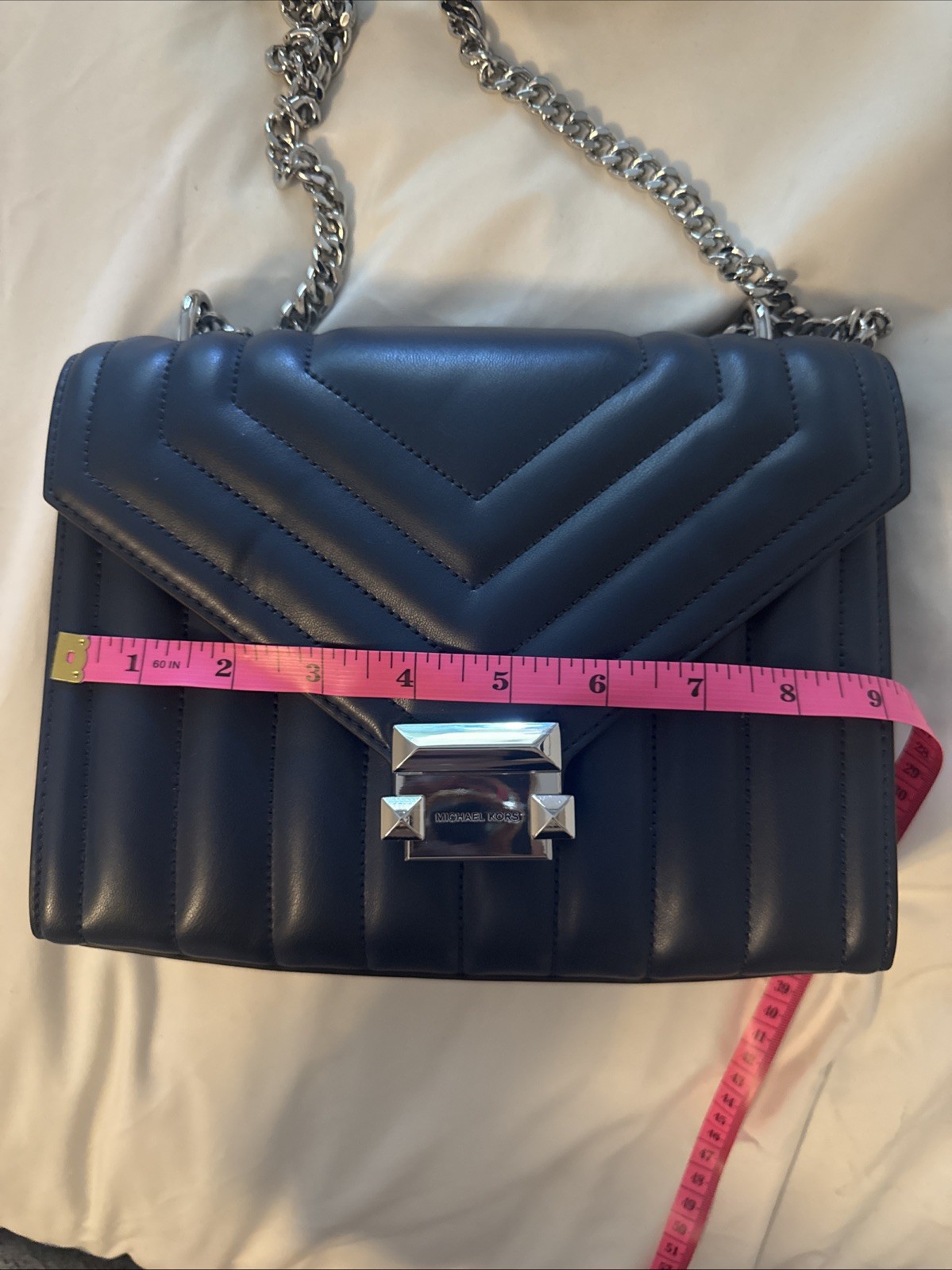 Michael Kors Whitney Quilted Tote Bag in Navy – Elegant Chain-Strap Shoulder Bag