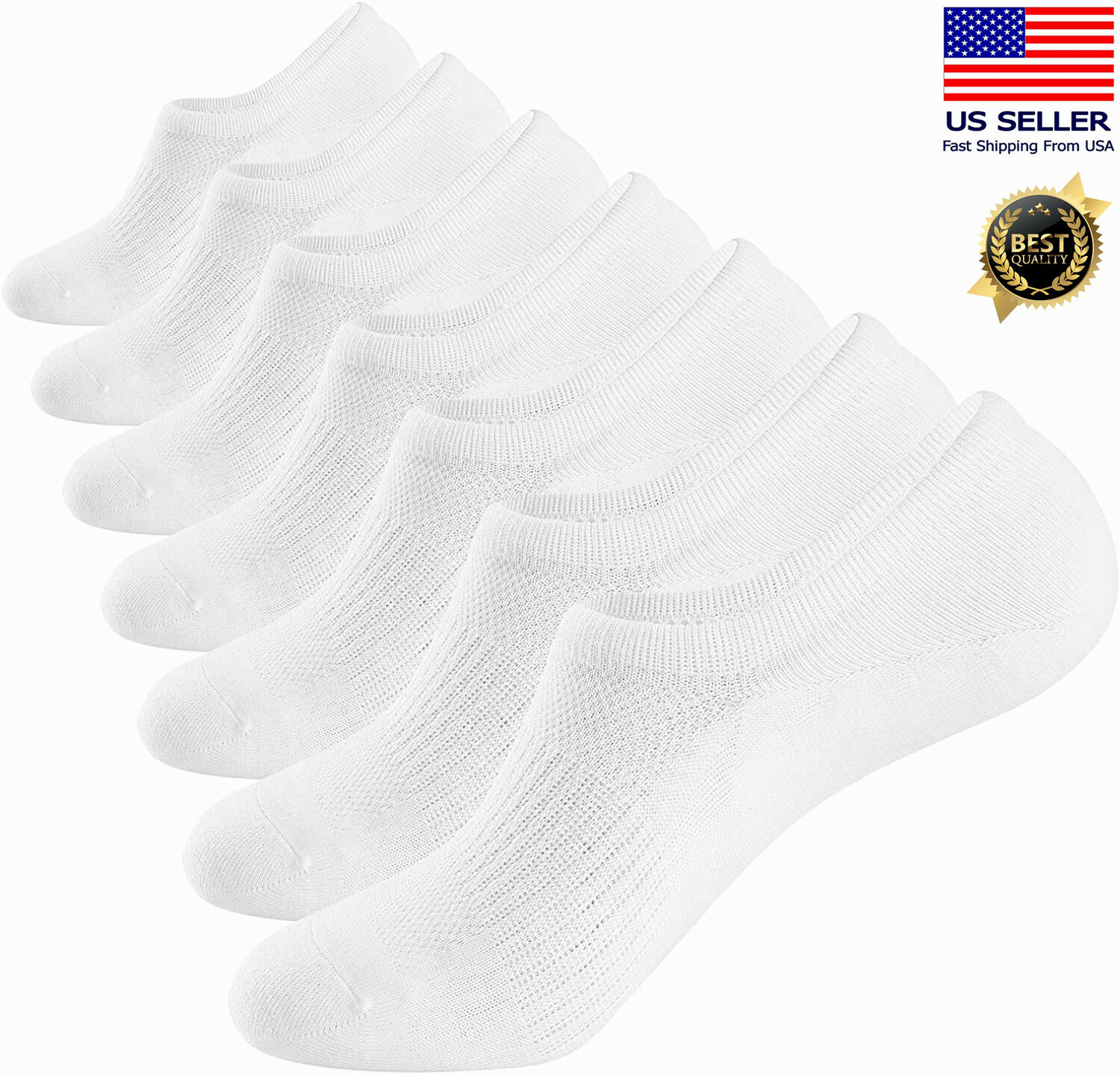 3-12 Pairs Men’s White Nonslip Invisible Cotton No Show Boat Low Cut Socks 9-13