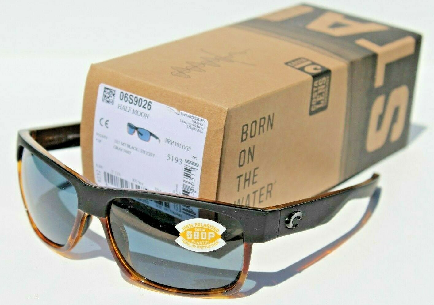 COSTA DEL MAR Half Moon 580P POLARIZED Sunglasses Matte Black Tortoise/Gray NEW