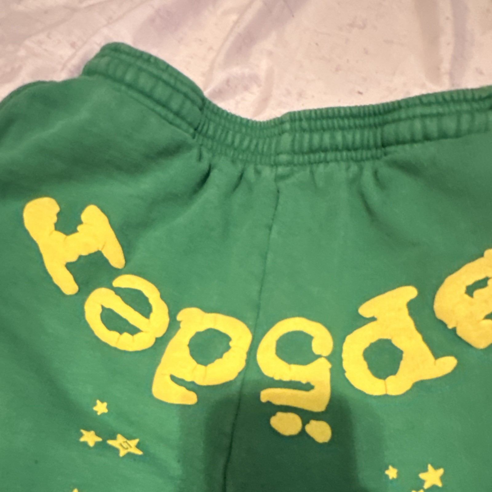 Sp5der Men’s Green Sweat Shorts Yellow Logo Graphic, Size S Regular