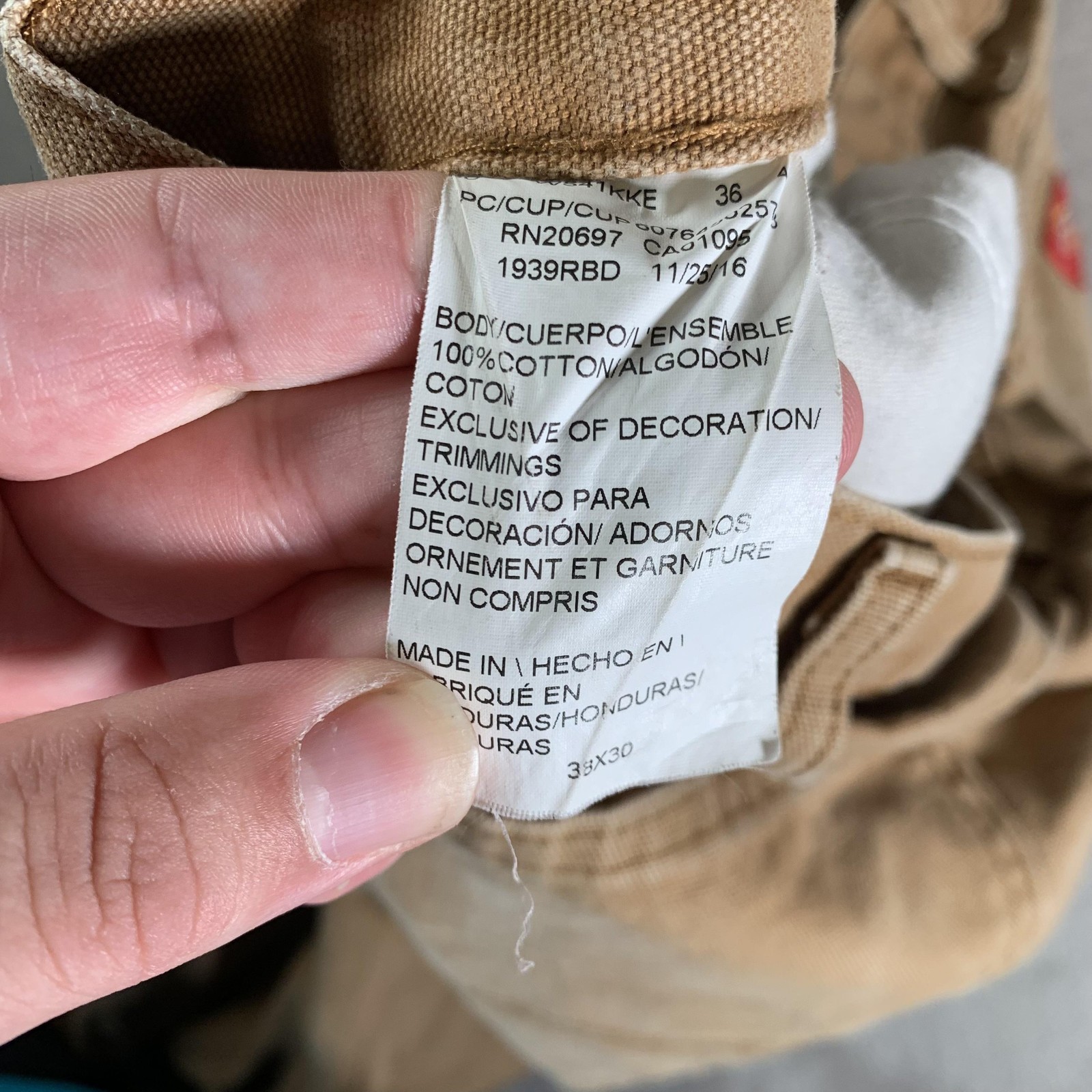 Dickies Carpenter Pants Mens 38×30 Tan Duck Canvas Hammer Loop Utility Pocket