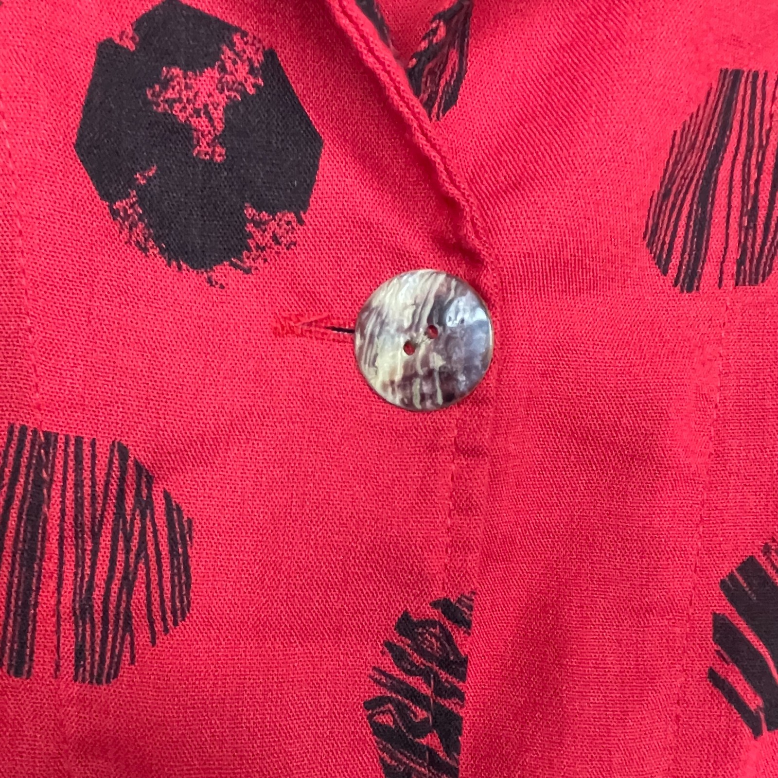 Fridaze Linen Top 1X Red Black Dots Button Up Boxy Lagenlook Boho Coastal