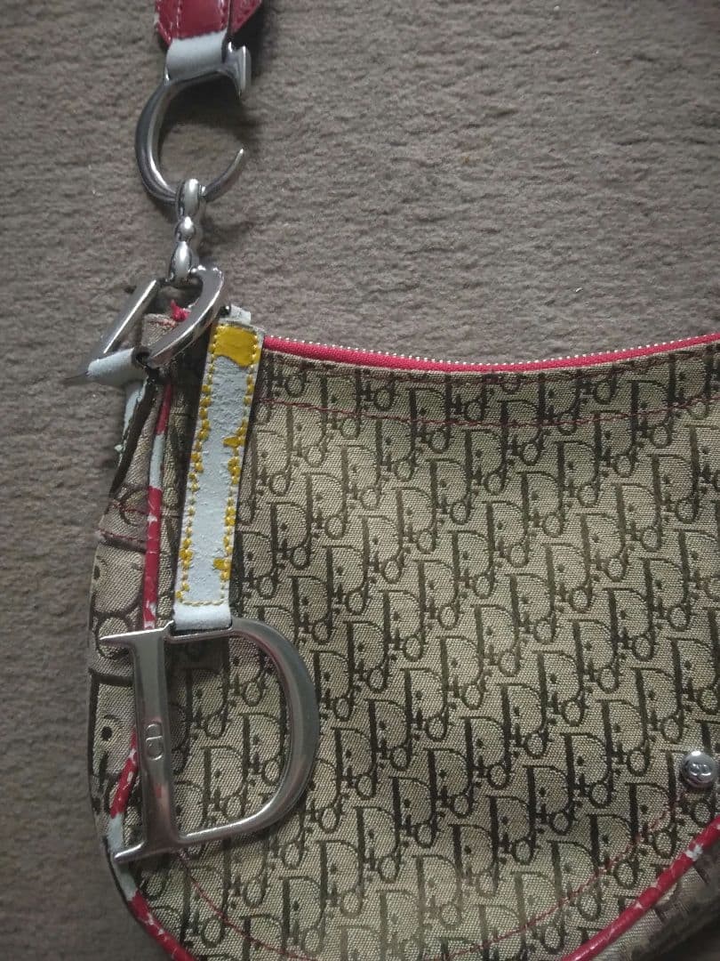 Christian Dior Rasta Trotter Saddle Shoulder Bag Canvas Beige Multicolor Good