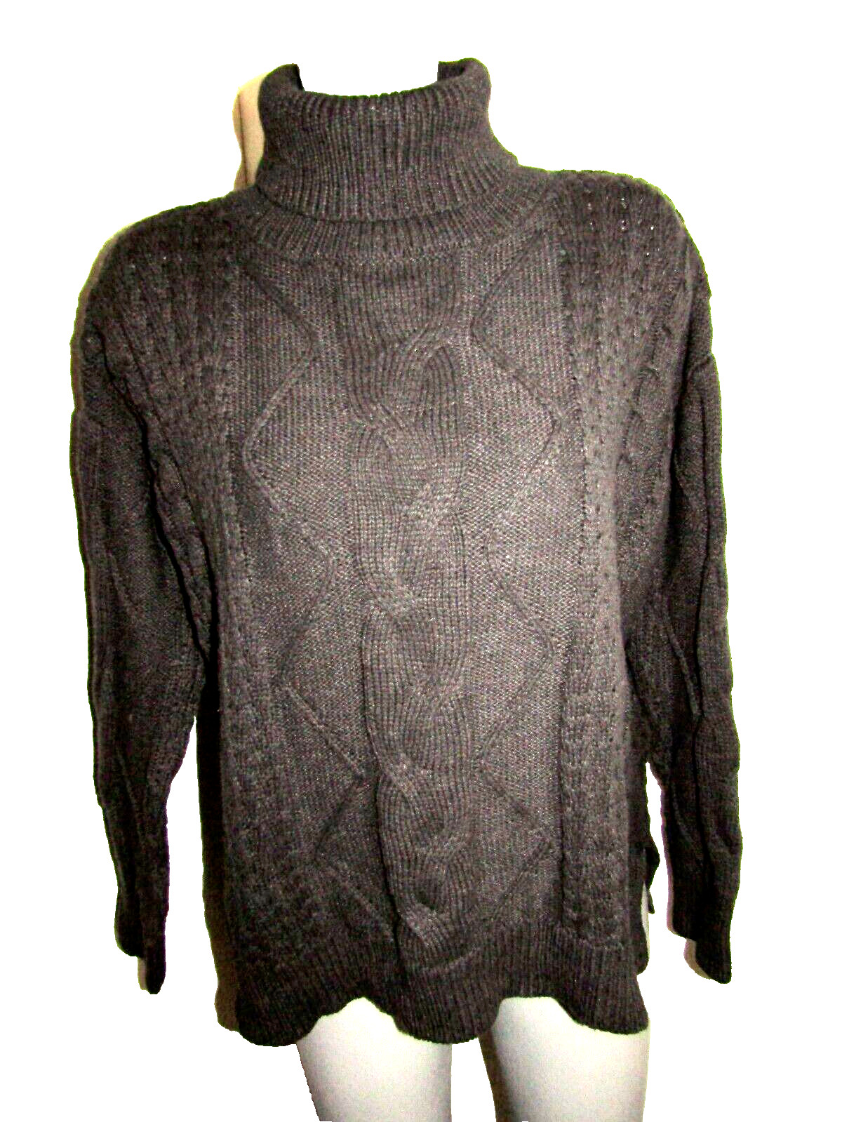 LAURA SCOTT Size Large, Charcoal 3/4 Sleeve Turtleneck Sweater Cotton/Acrylic