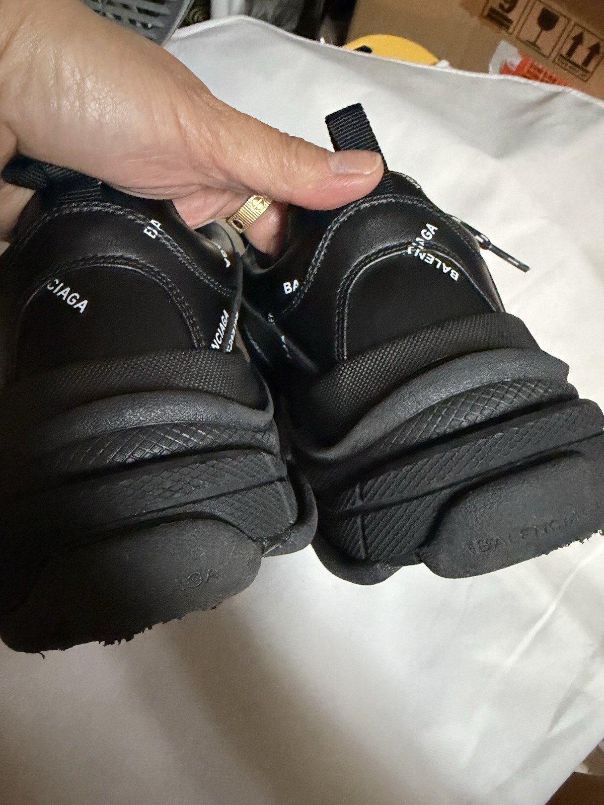 Balenciaga Triple S Black/White Logo Low Top Lace-Up Sneakers