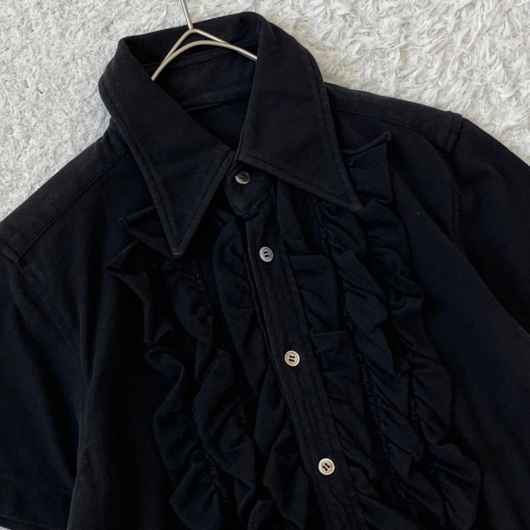 Tricot COMME des GARCONS Black Ruffle Front SS Shirt AD2003 Size M
