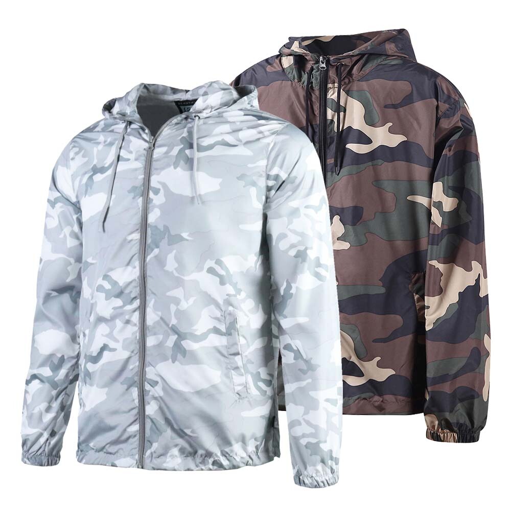 Beautiful Giant Men’s Hooded Lightweight Windbreaker Outdoor Jacket Camo