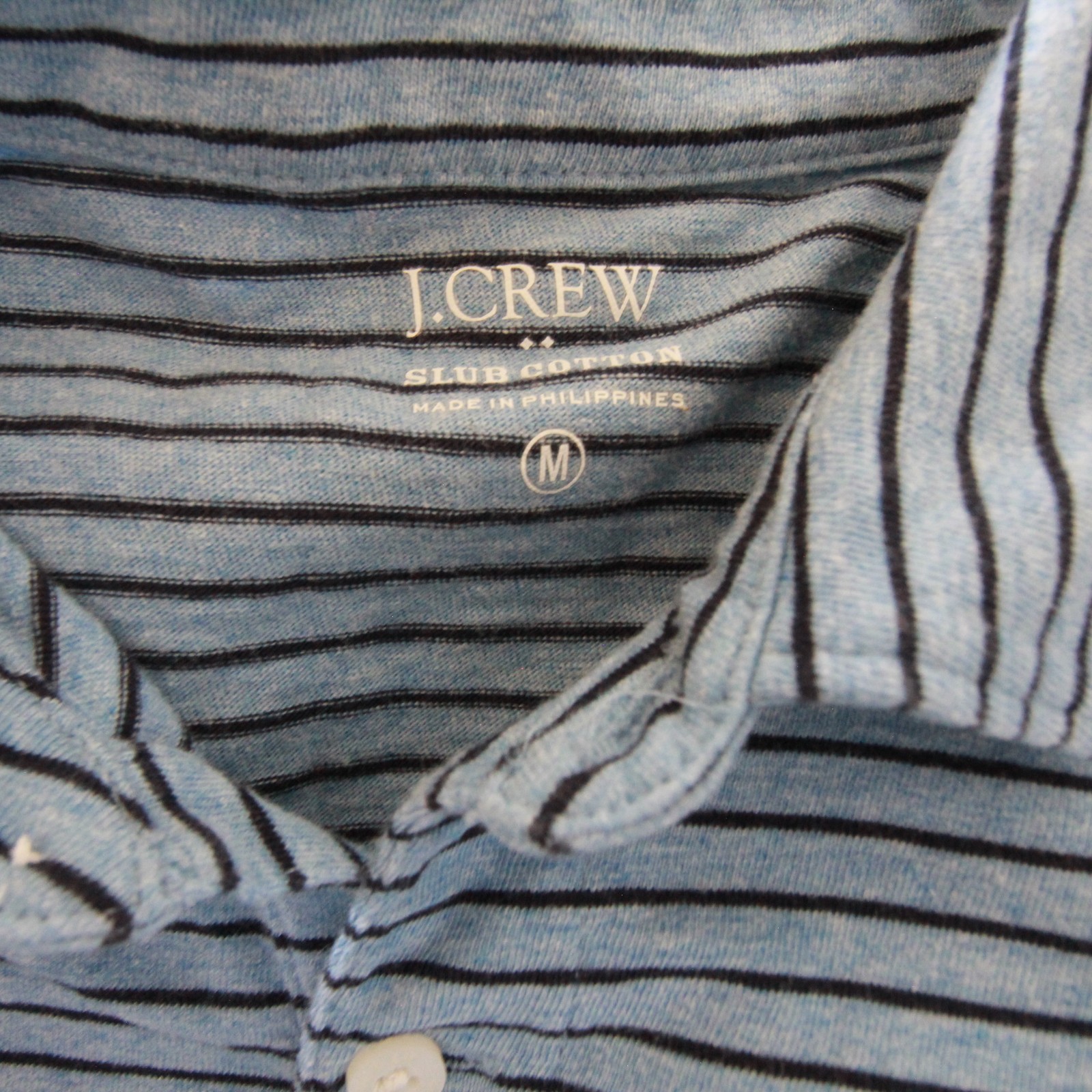 J.Crew Men’s Slub Cotton Blue Striped Cotton Polo Shirt Size Medium