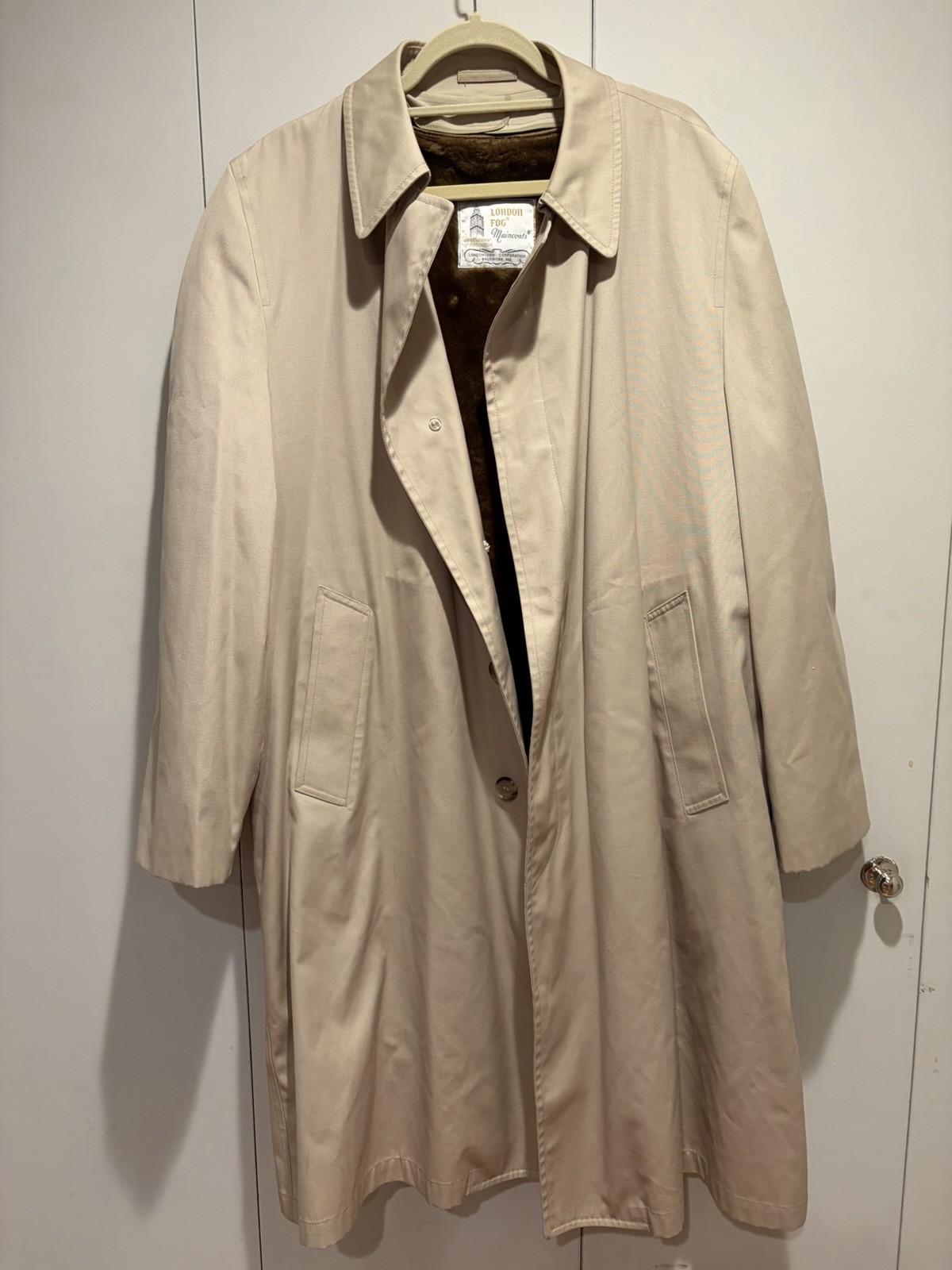 London Fog Maincoats Men’s Trench Coat Beige Canvas removable Faux Fur Lining 44